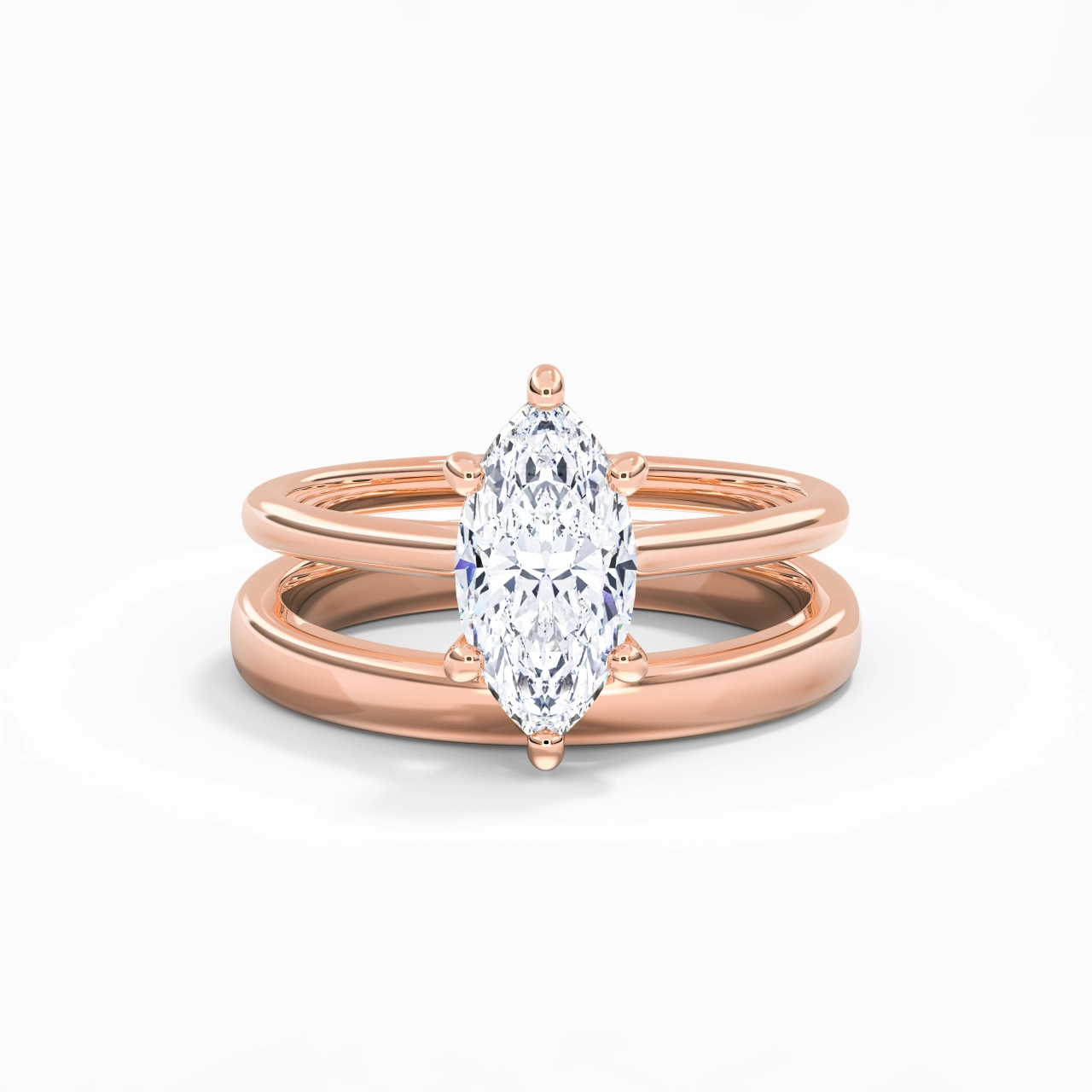 14K Rose Gold Cathedral East West Traditional Shank Bridal Set
