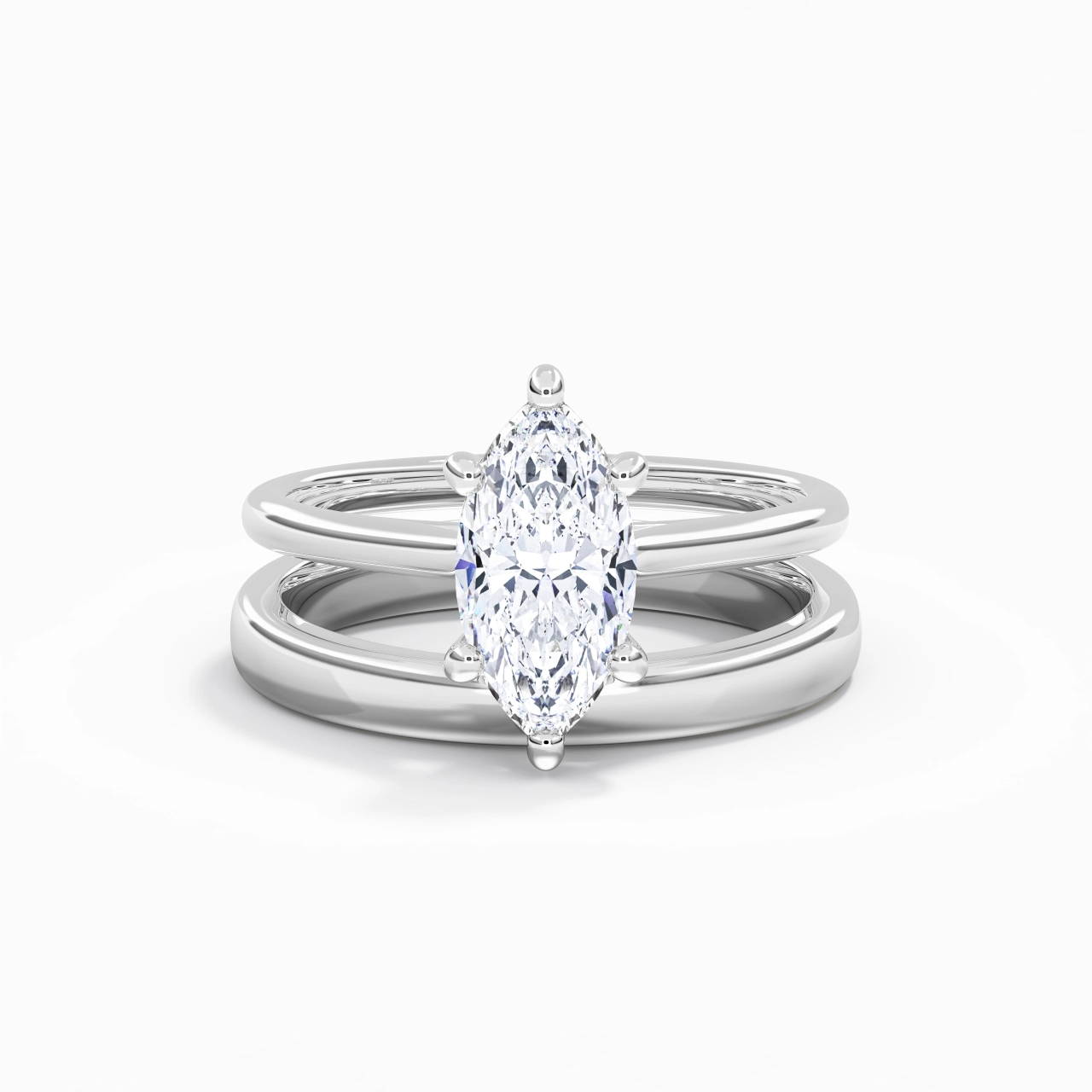 14K White Gold Cathedral East West Traditional Shank Bridal Set