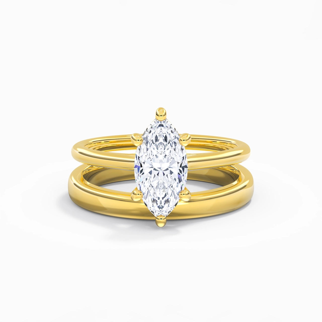 18K Gold Cathedral East West Traditional Shank Bridal Set