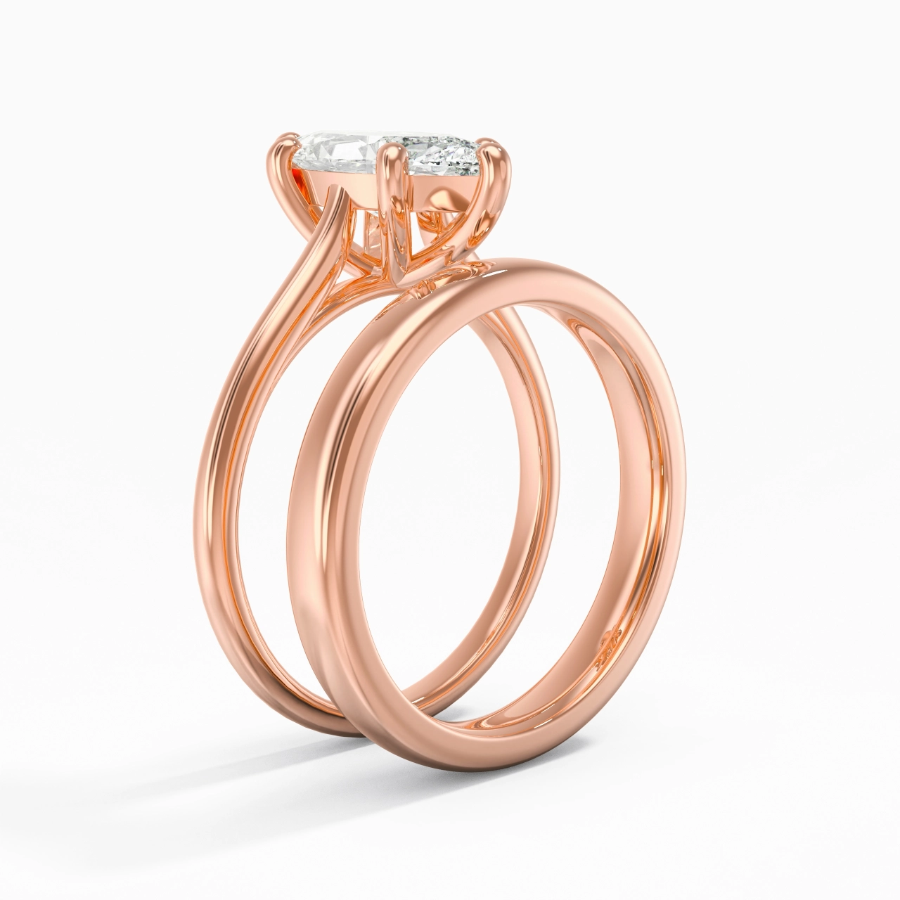 14K Rose Gold Cathedral East West Traditional Shank Bridal Set