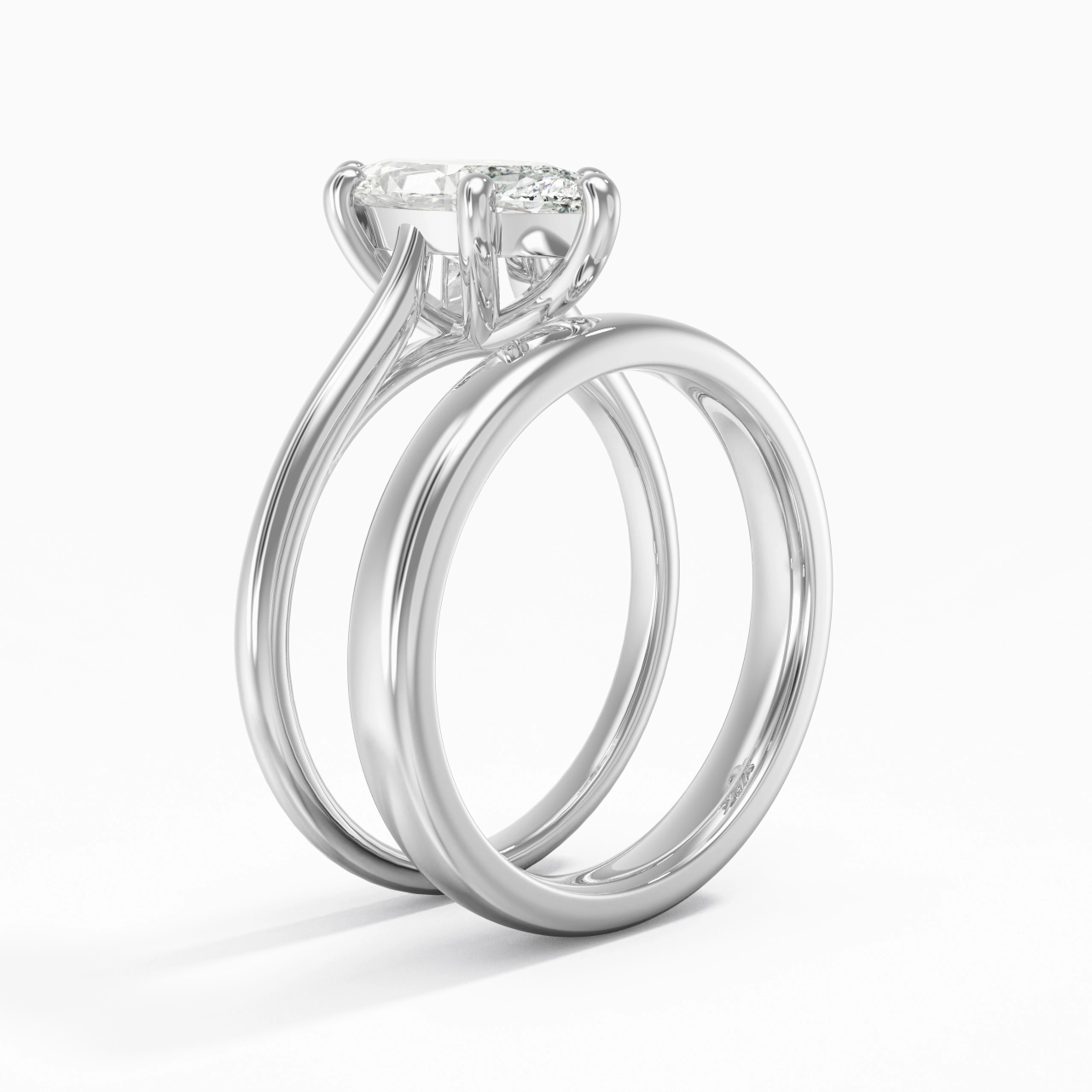 14K White Gold Cathedral East West Traditional Shank Bridal Set