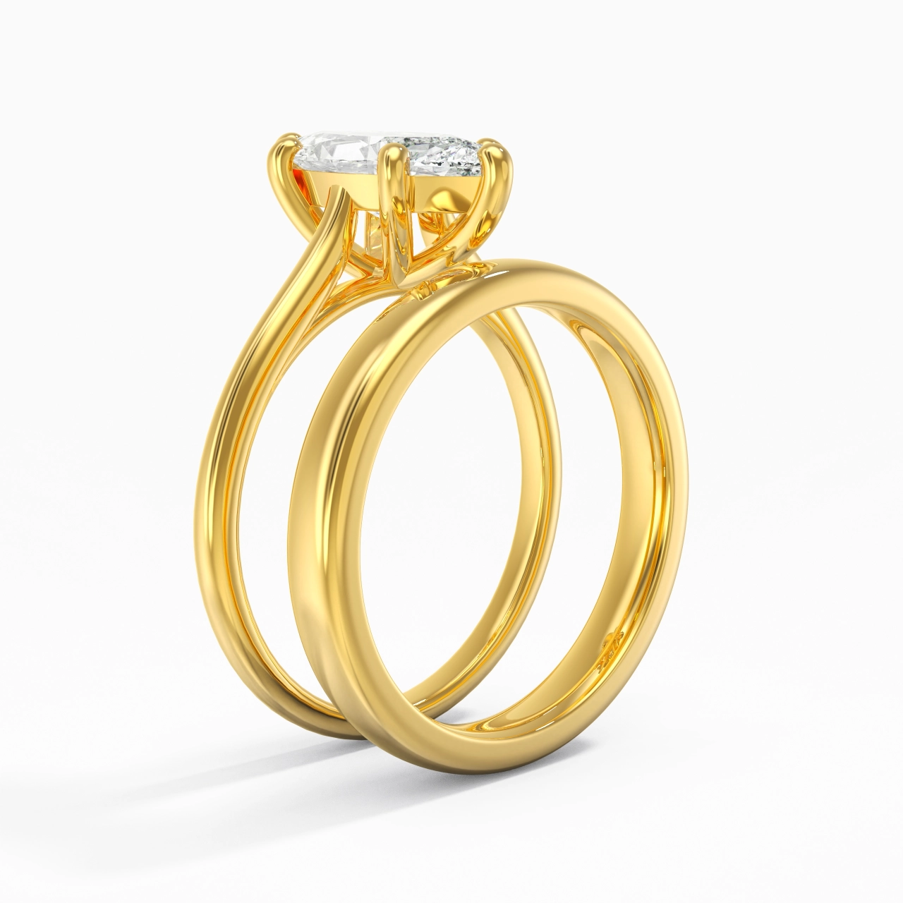 18K Gold Cathedral East West Traditional Shank Bridal Set