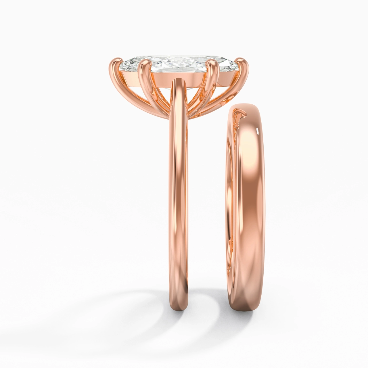 14K Rose Gold Cathedral East West Traditional Shank Bridal Set