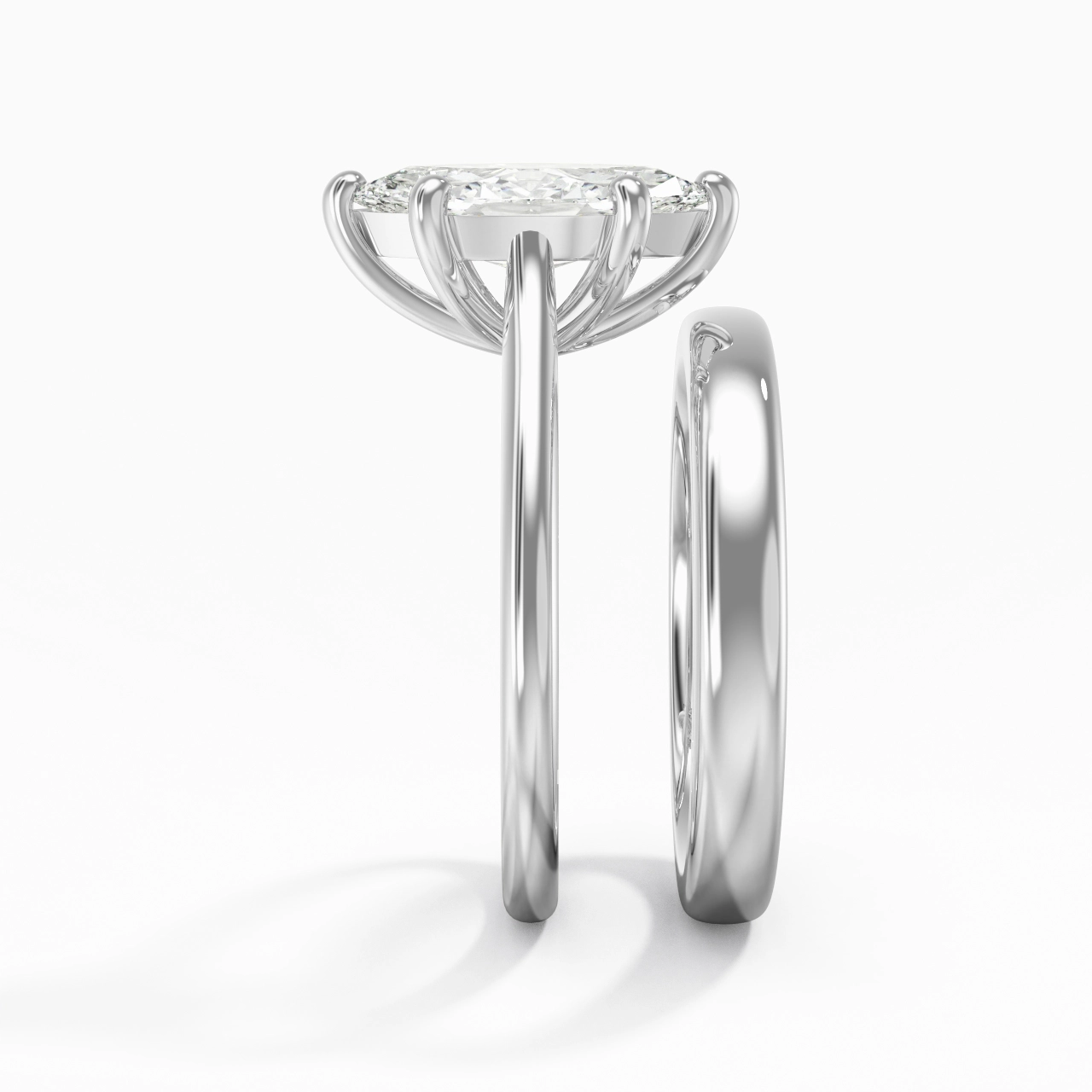 14K White Gold Cathedral East West Traditional Shank Bridal Set