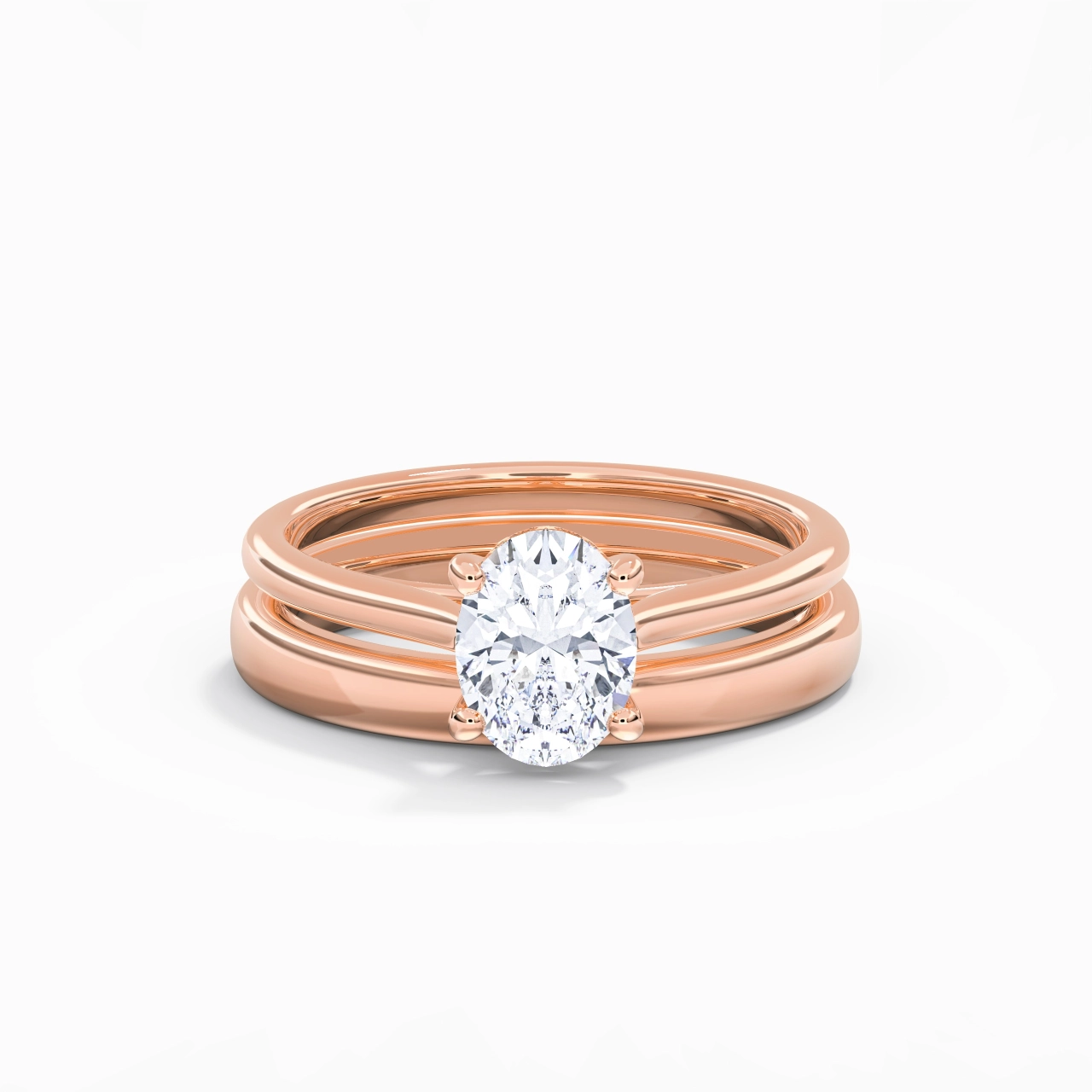 14K Rose Gold Cathedral East West Traditional Shank Bridal Set