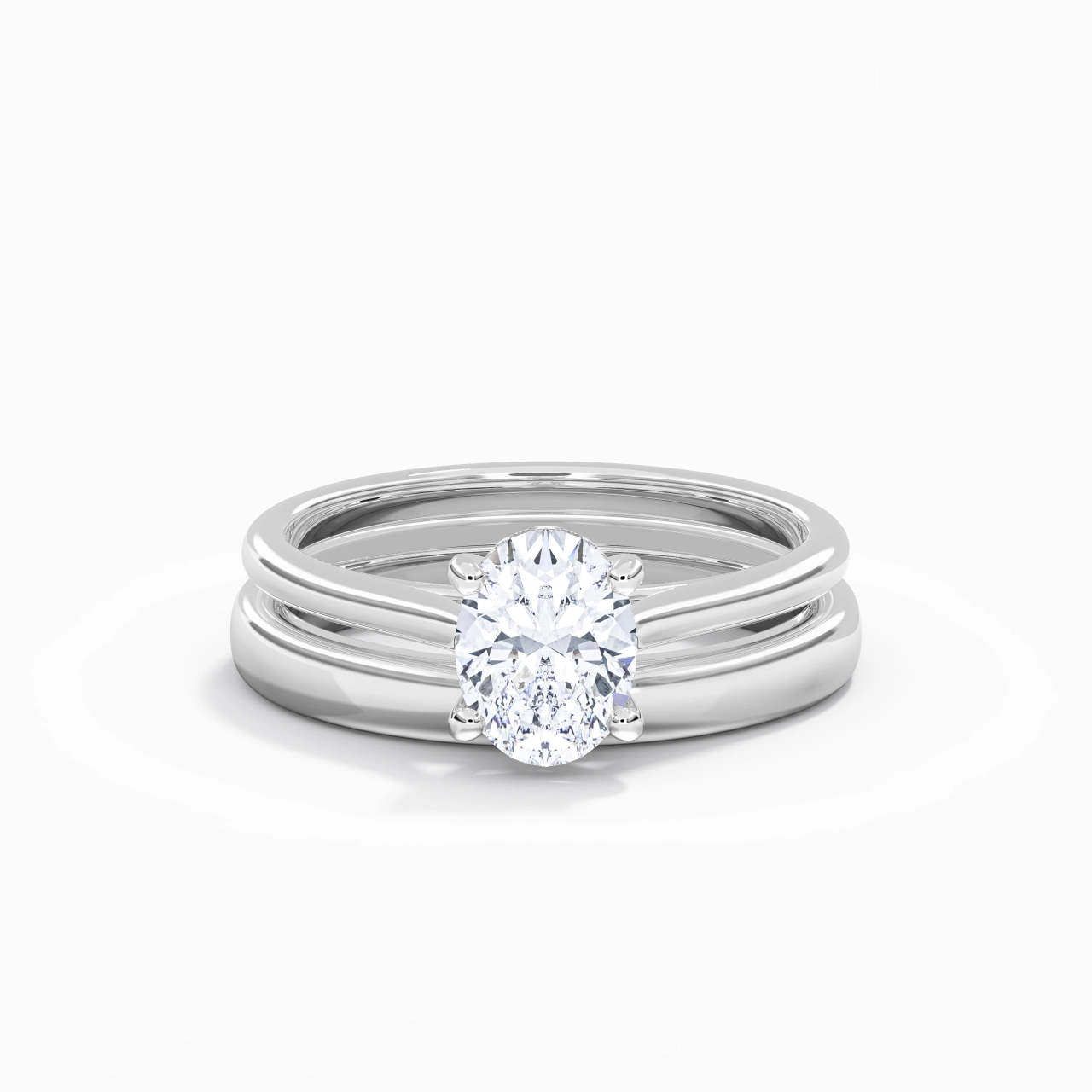 14K White Gold Cathedral East West Traditional Shank Bridal Set