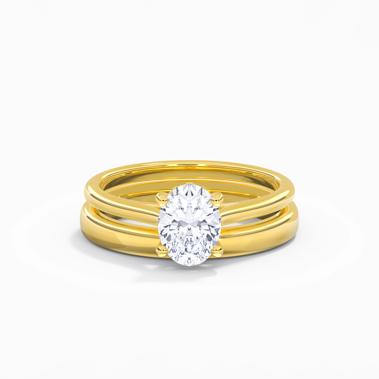14K Gold Cathedral East West Traditional Shank Bridal Set