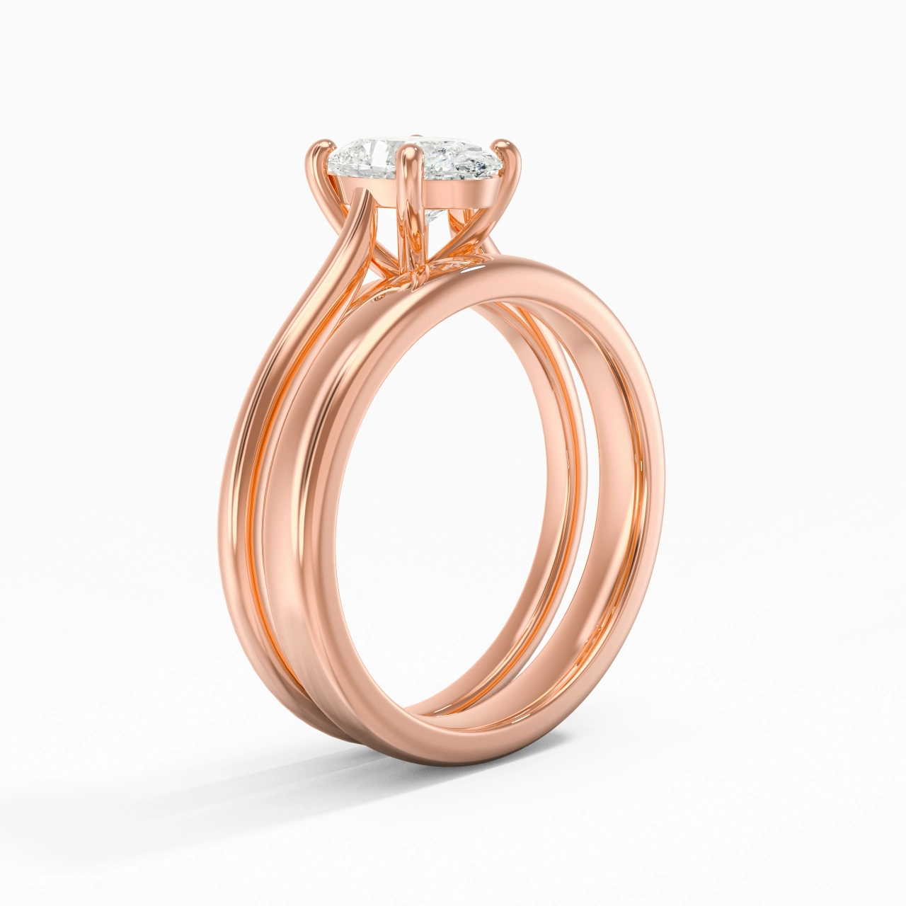 14K Rose Gold Cathedral East West Traditional Shank Bridal Set