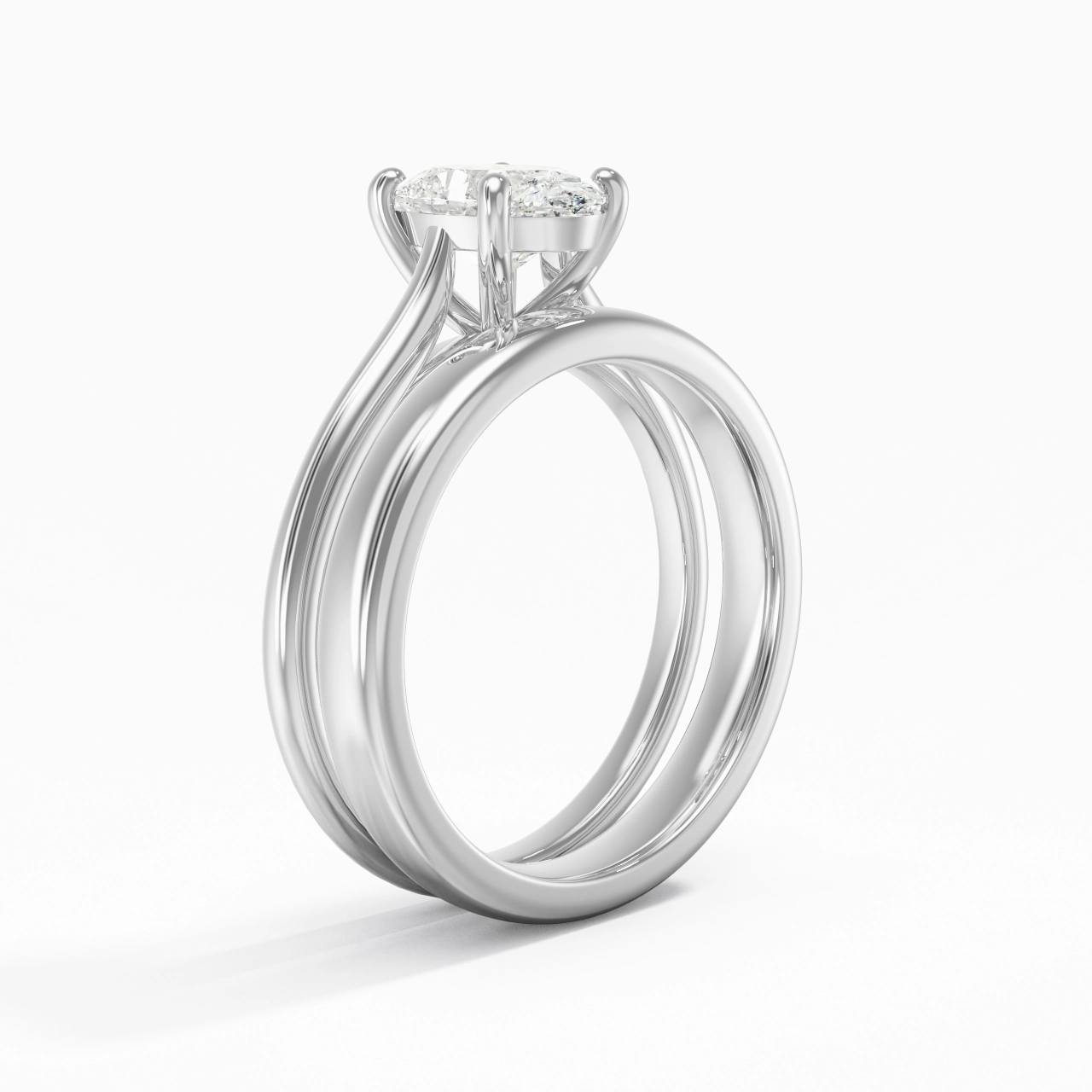 14K White Gold Cathedral East West Traditional Shank Bridal Set