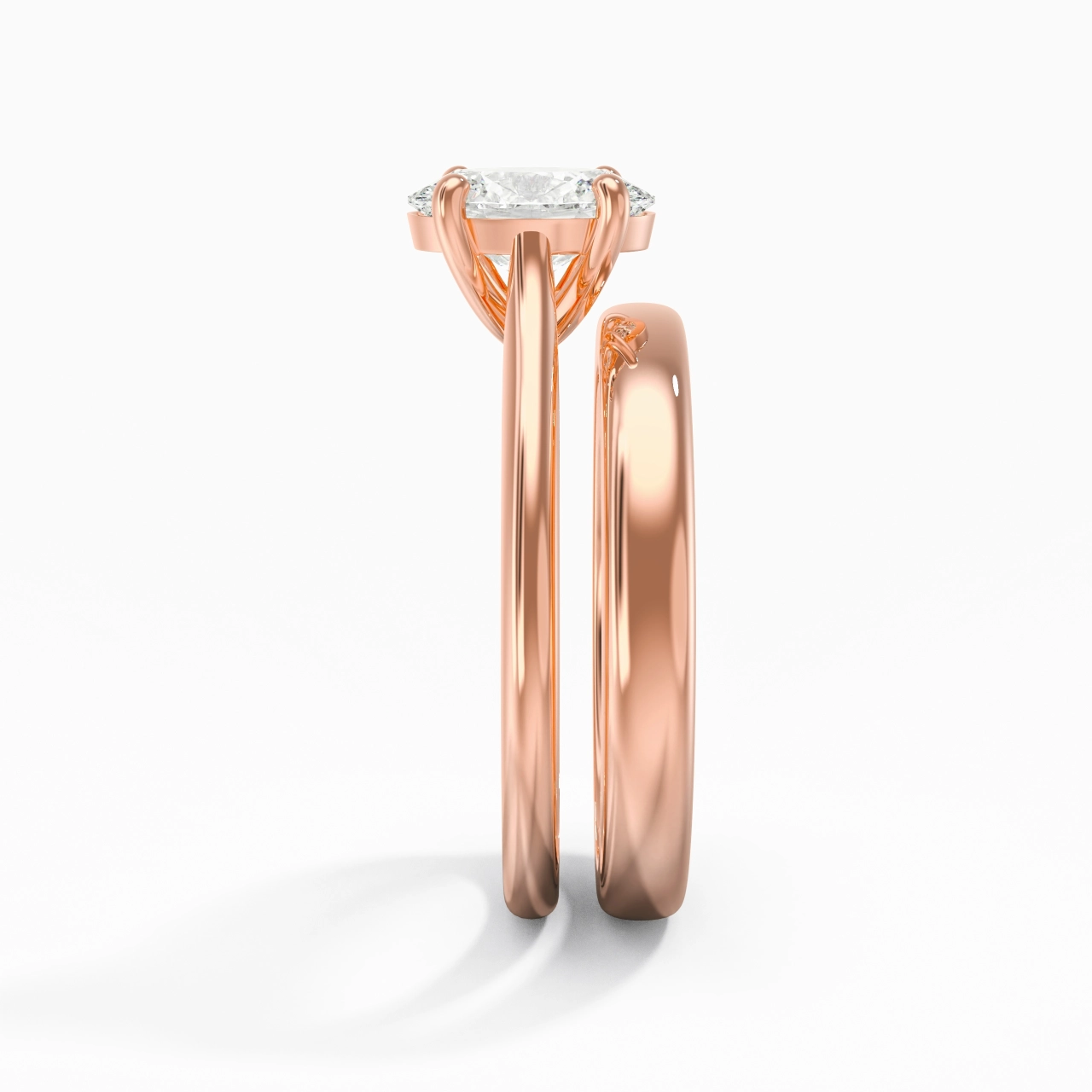 14K Rose Gold Cathedral East West Traditional Shank Bridal Set