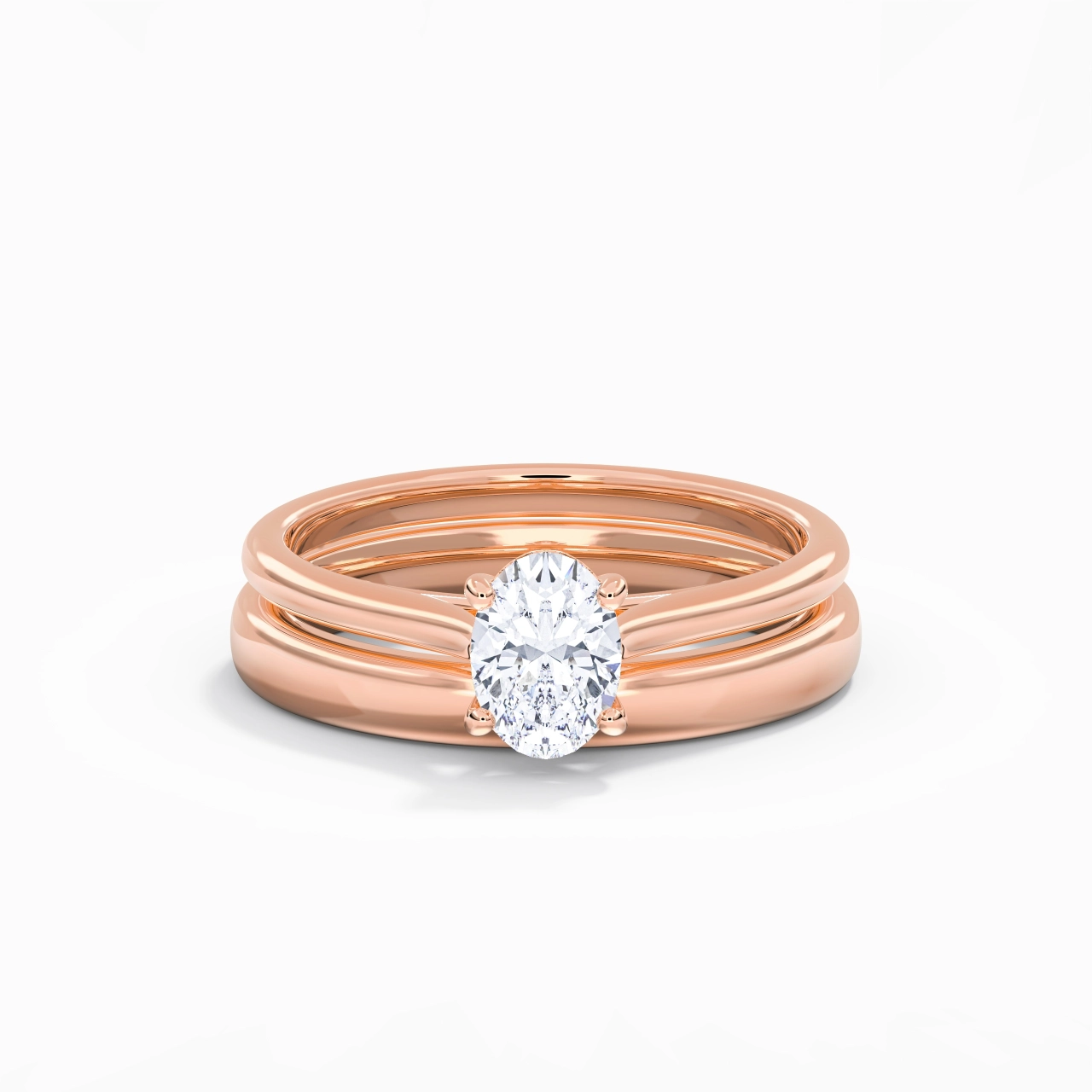 14K Rose Gold Cathedral East West Traditional Shank Bridal Set