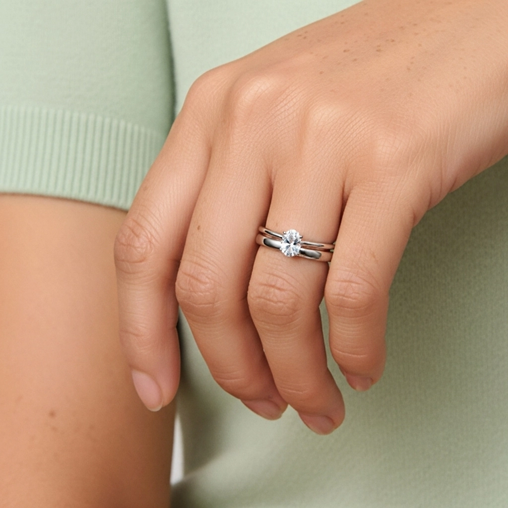 14K White Gold Cathedral East West Traditional Shank Bridal Set