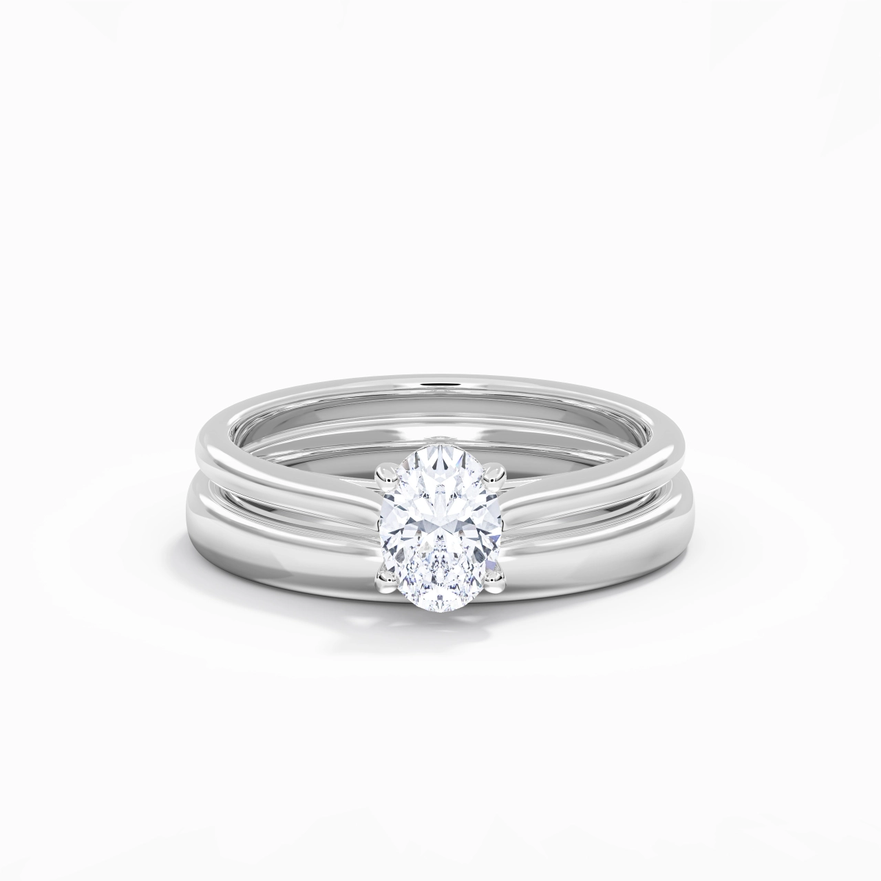 14K White Gold Cathedral East West Traditional Shank Bridal Set