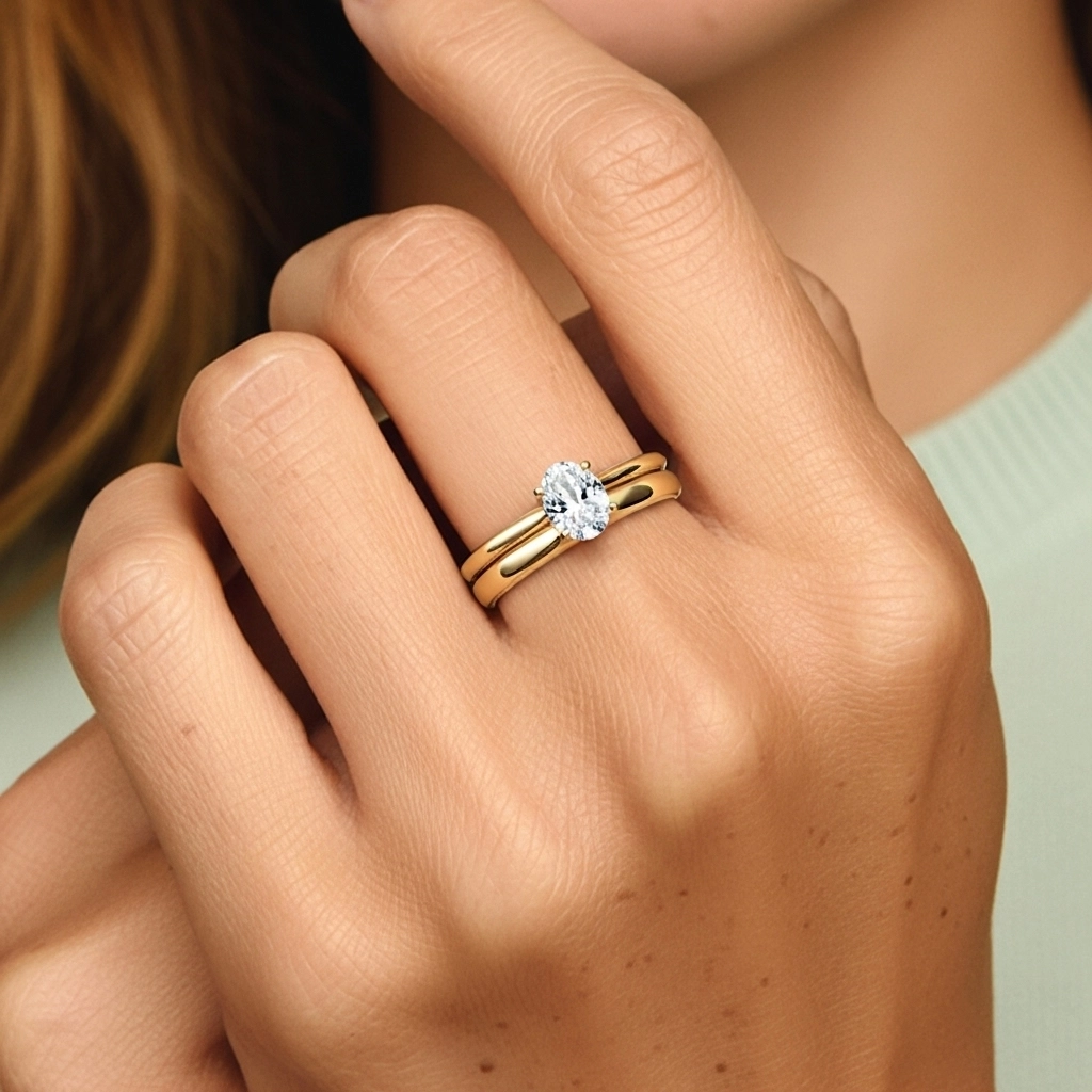 18K Gold Cathedral East West Traditional Shank Bridal Set