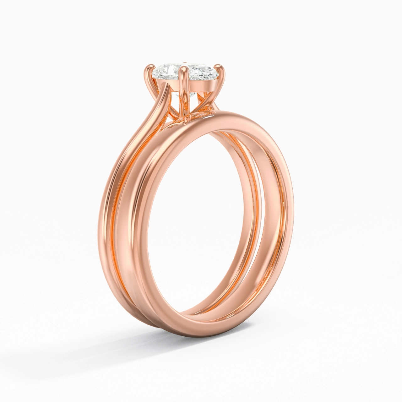 14K Rose Gold Cathedral East West Traditional Shank Bridal Set