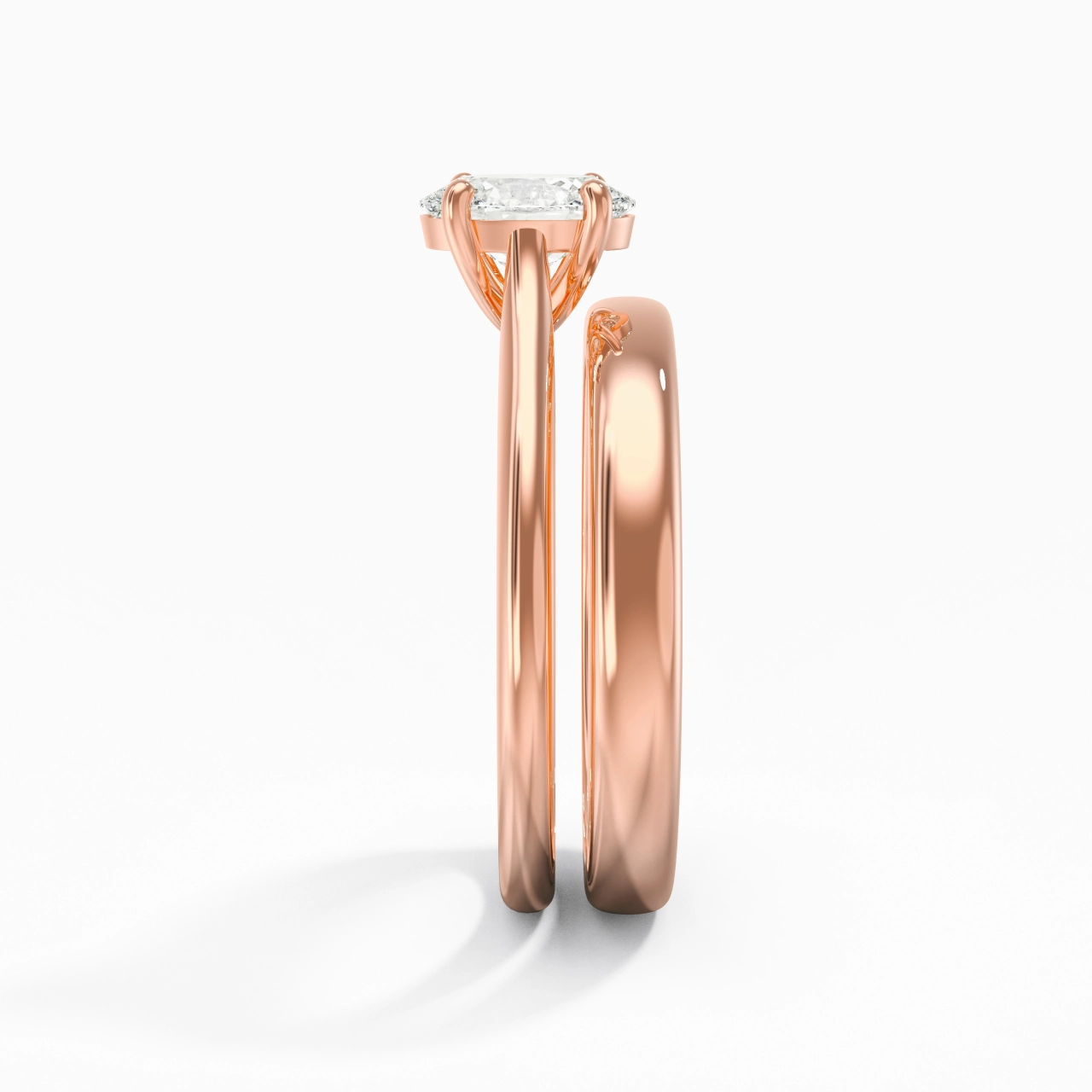 14K Rose Gold Cathedral East West Traditional Shank Bridal Set