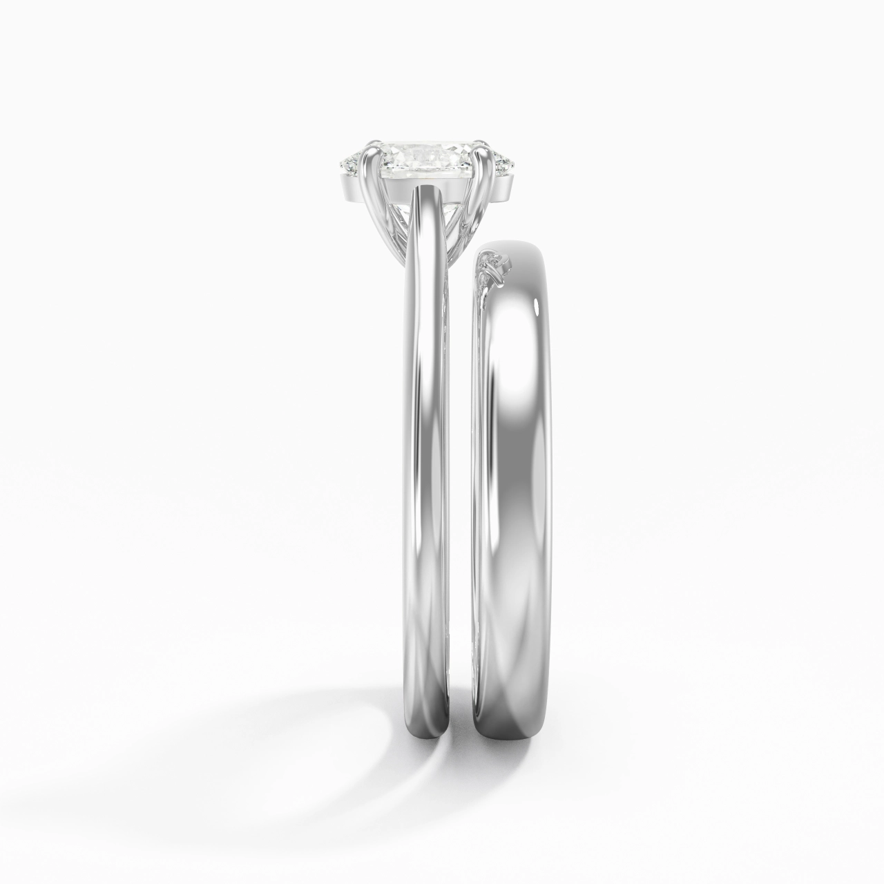 14K White Gold Cathedral East West Traditional Shank Bridal Set