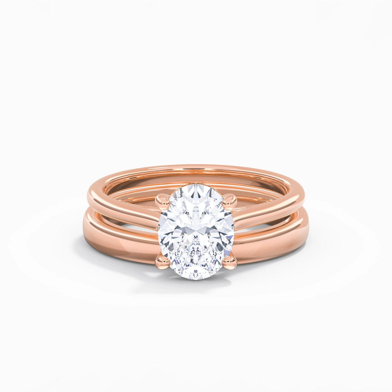 14K Rose Gold Cathedral East West Traditional Shank Bridal Set