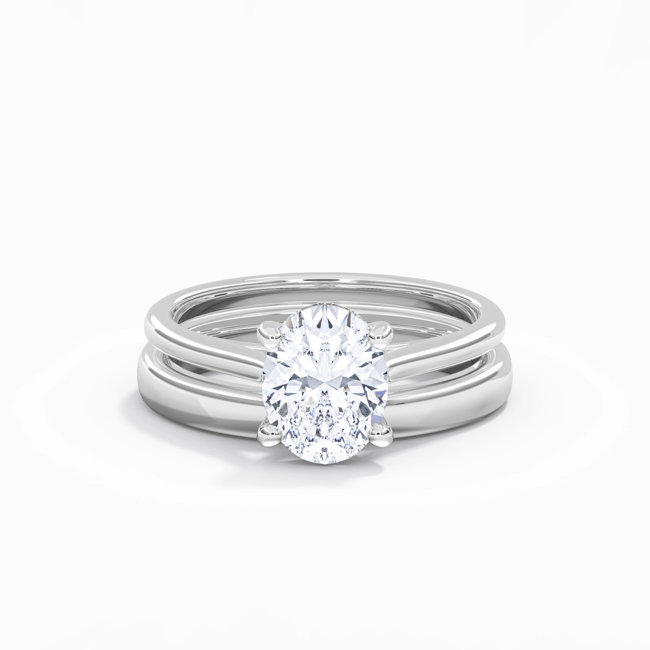 14K White Gold Cathedral East West Traditional Shank Bridal Set