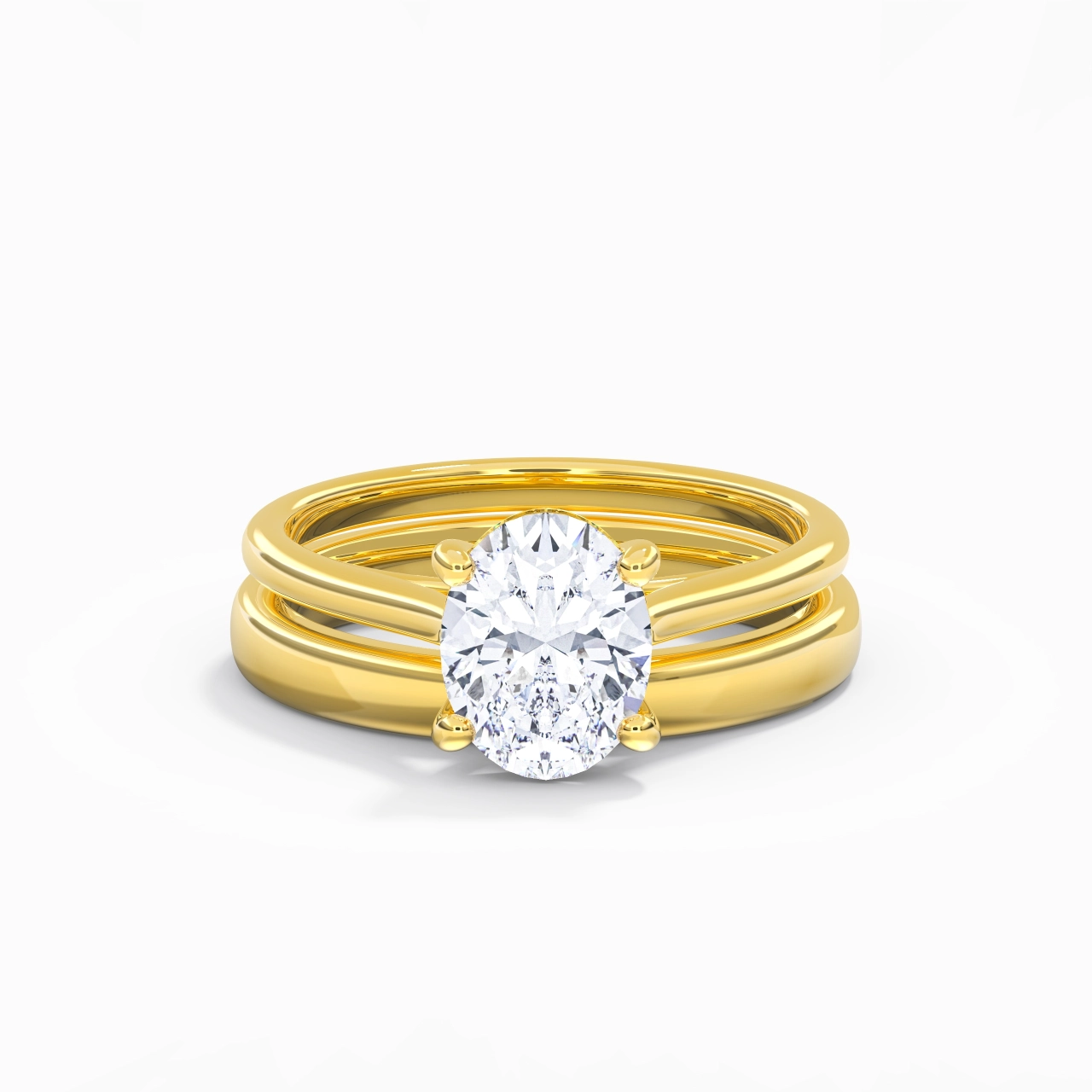 14K Gold Cathedral East West Traditional Shank Bridal Set