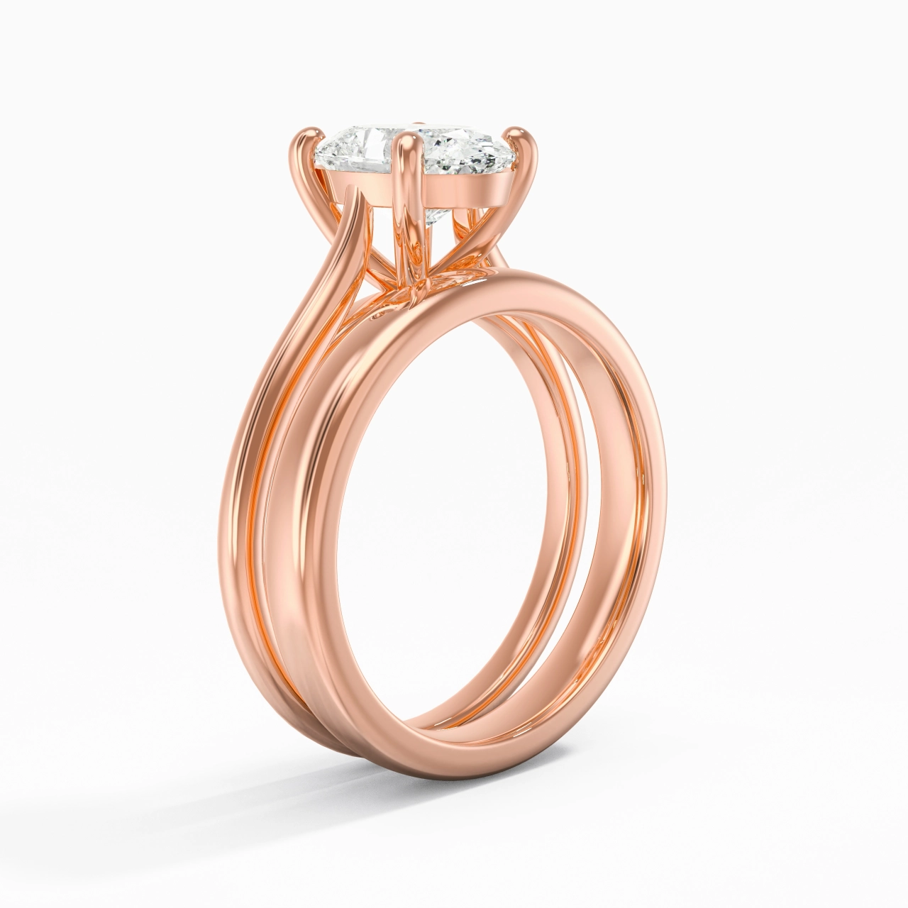 14K Rose Gold Cathedral East West Traditional Shank Bridal Set