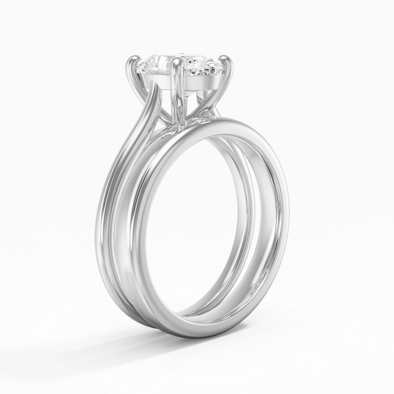 14K White Gold Cathedral East West Traditional Shank Bridal Set