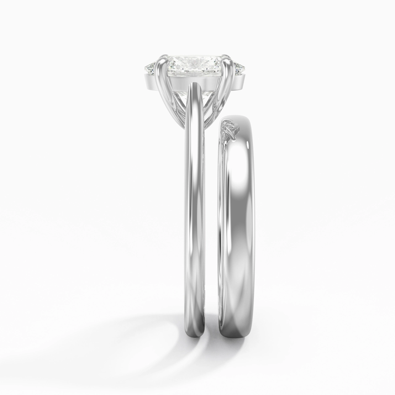14K White Gold Cathedral East West Traditional Shank Bridal Set