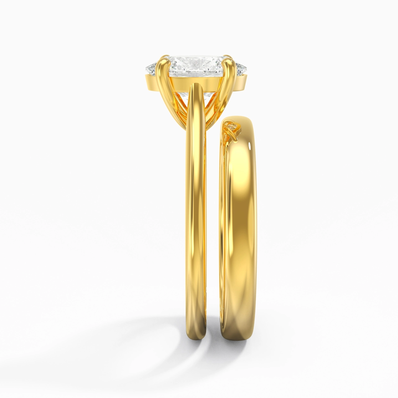 14K Gold Cathedral East West Traditional Shank Bridal Set