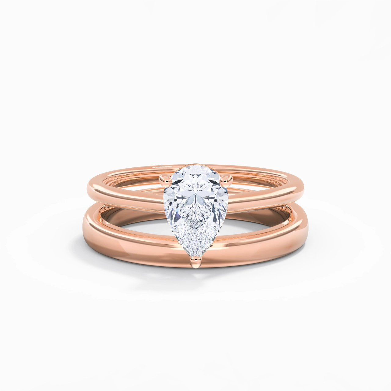 18K Rose Gold Cathedral East West Traditional Shank Bridal Set
