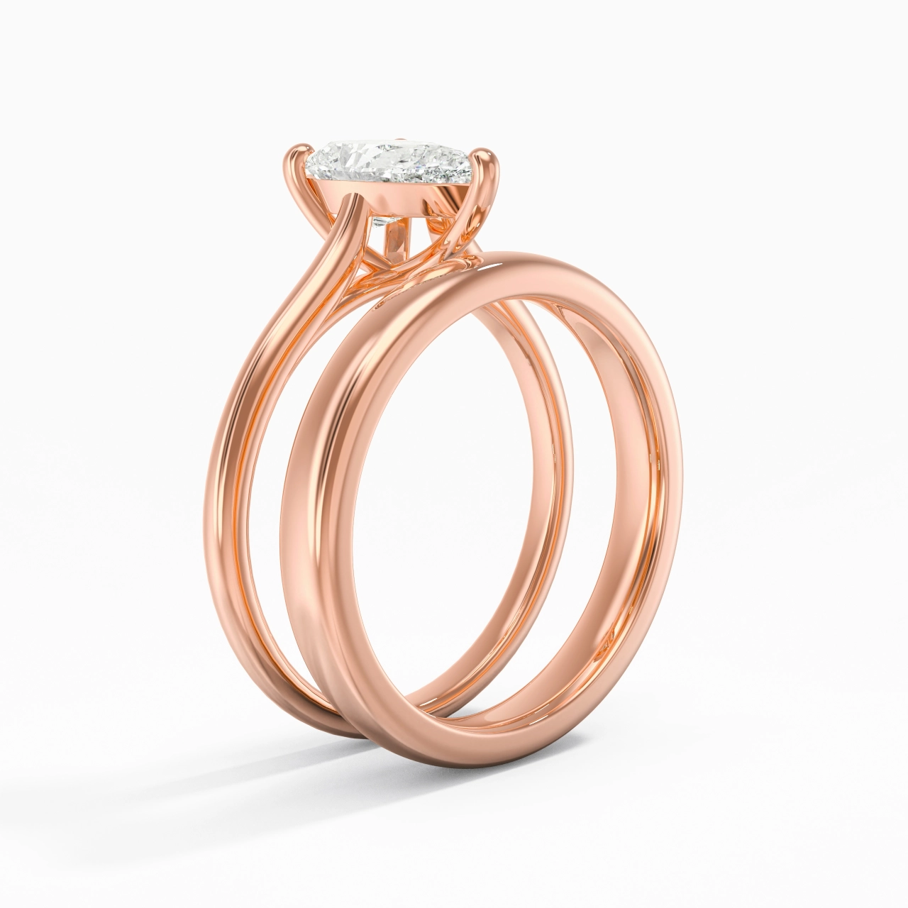 18K Rose Gold Cathedral East West Traditional Shank Bridal Set