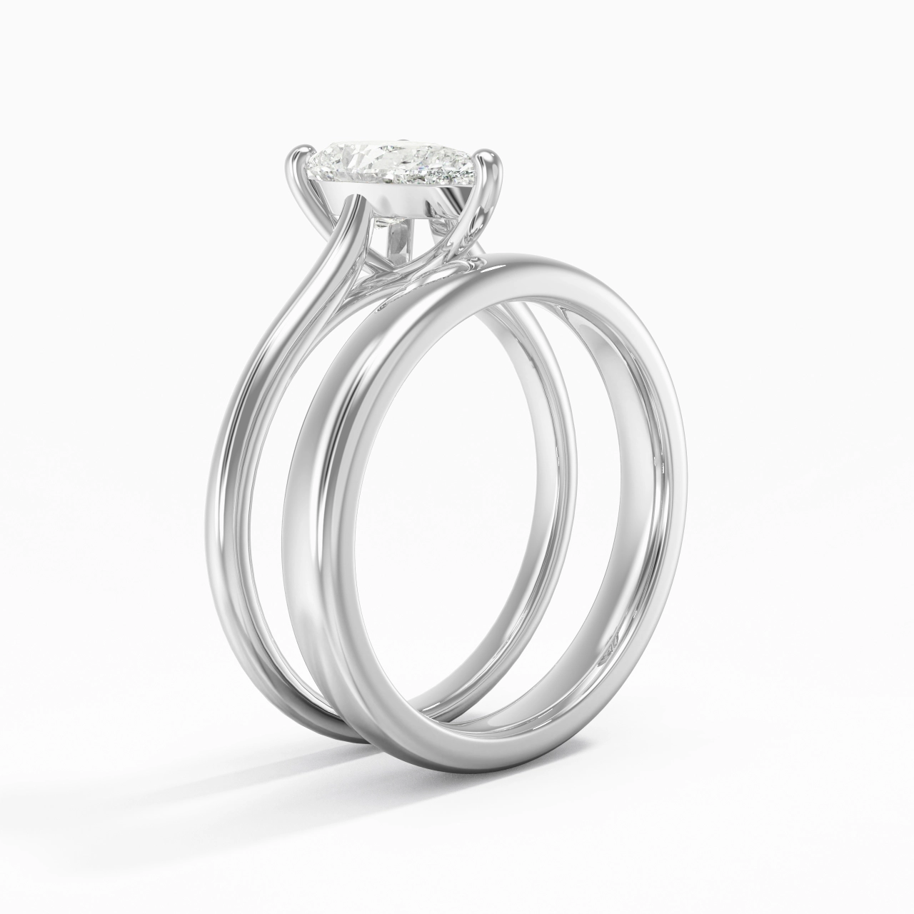 14K White Gold Cathedral East West Traditional Shank Bridal Set
