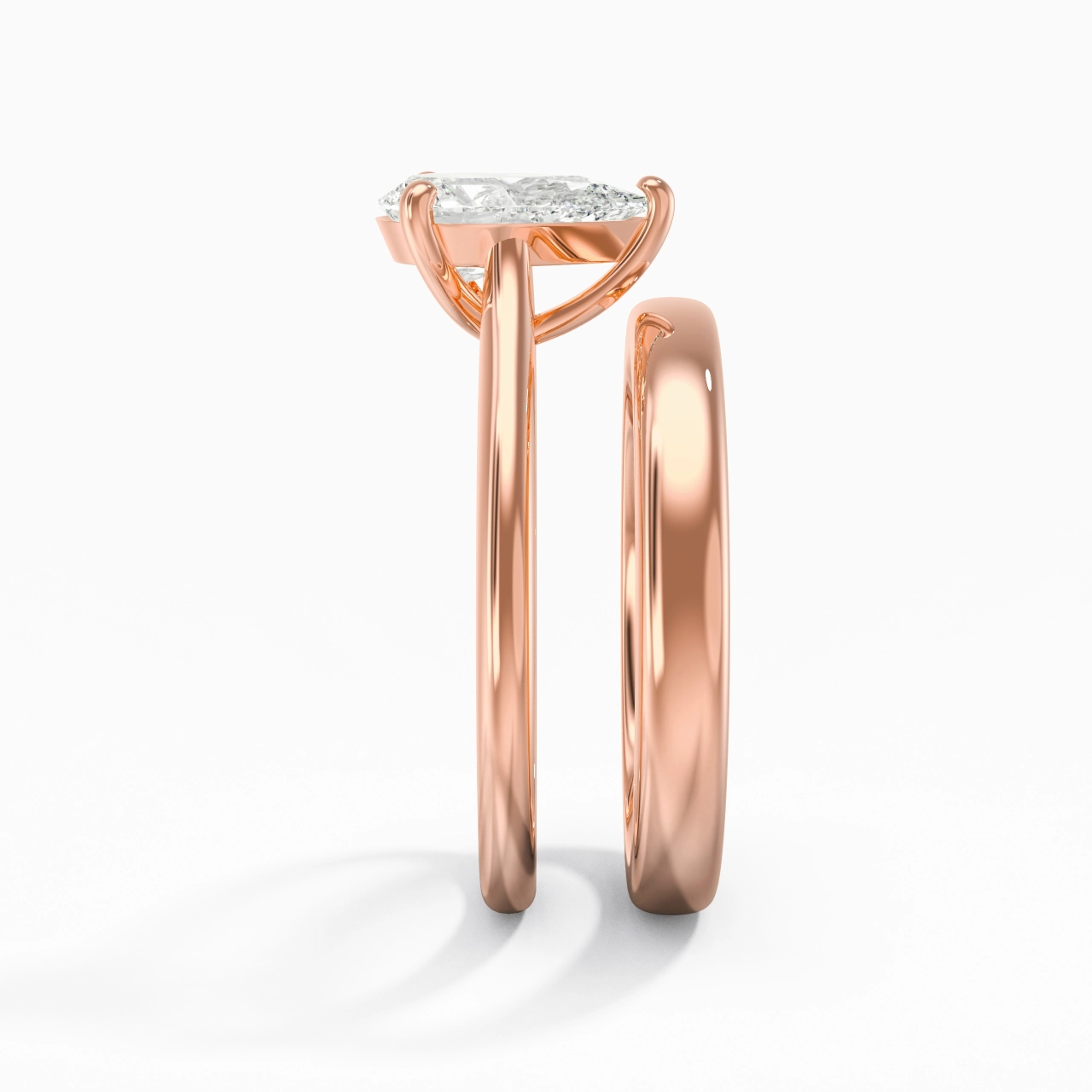 18K Rose Gold Cathedral East West Traditional Shank Bridal Set