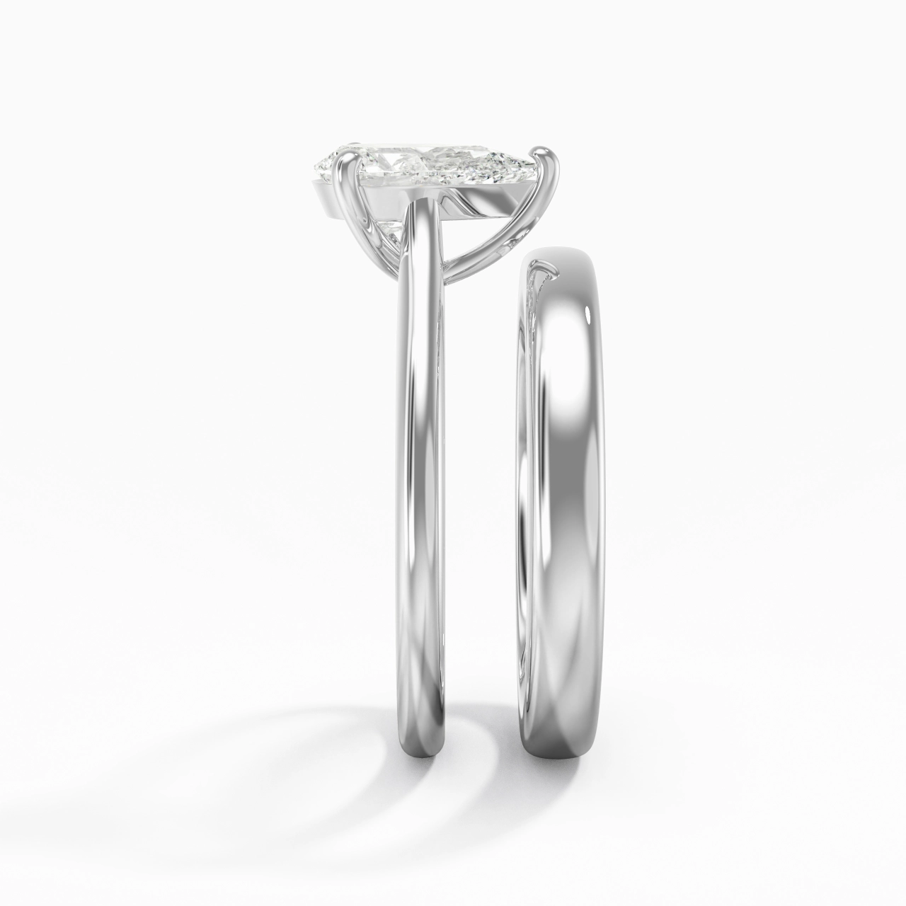 14K White Gold Cathedral East West Traditional Shank Bridal Set
