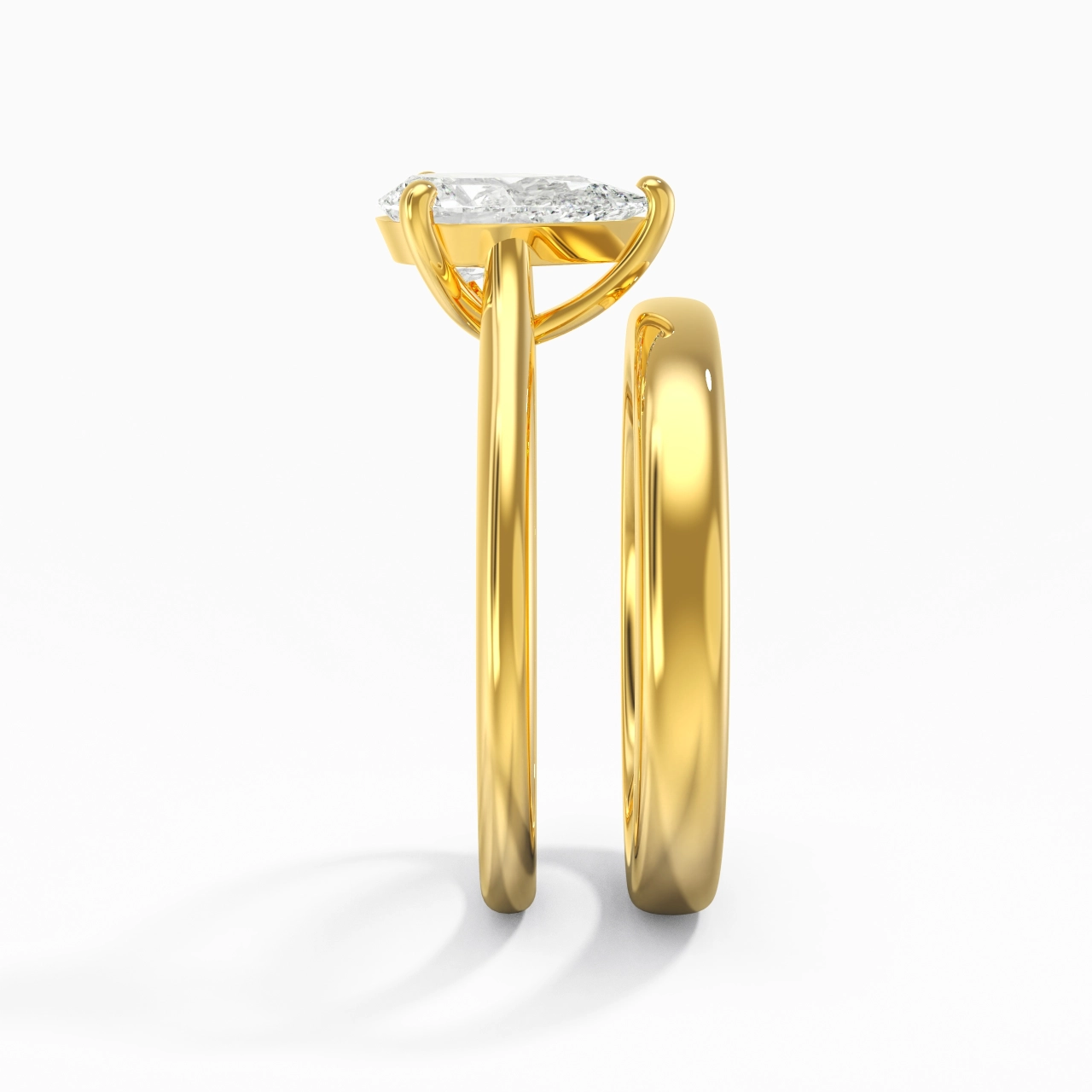 18K Gold Cathedral East West Traditional Shank Bridal Set