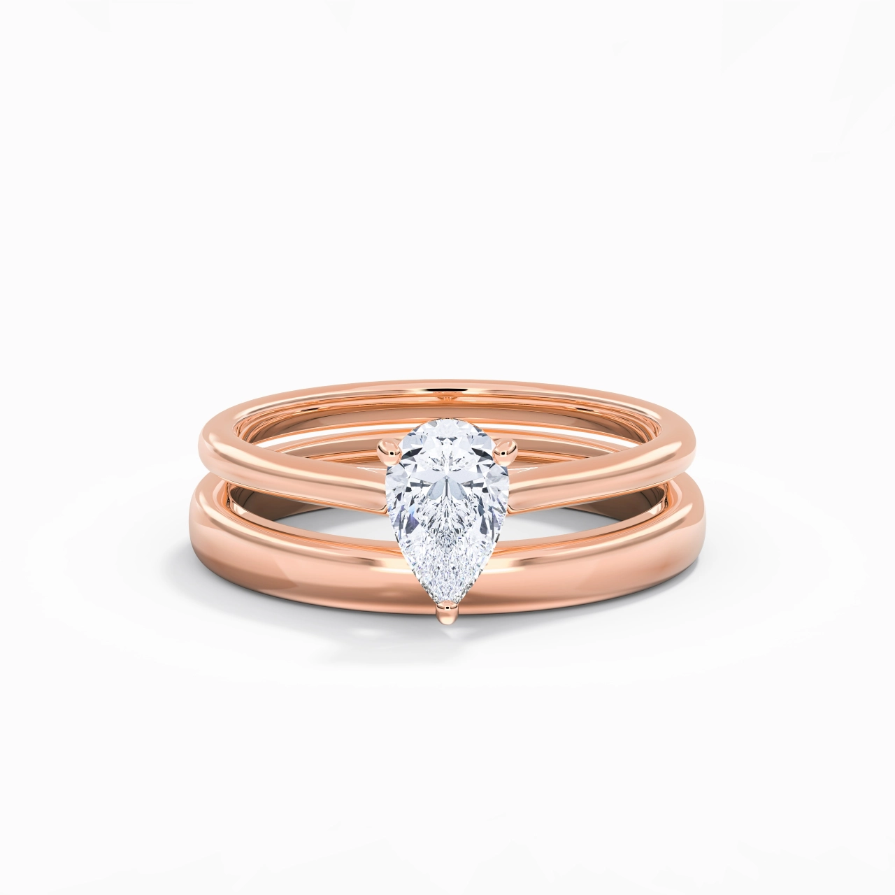 14K Rose Gold Cathedral East West Traditional Shank Bridal Set