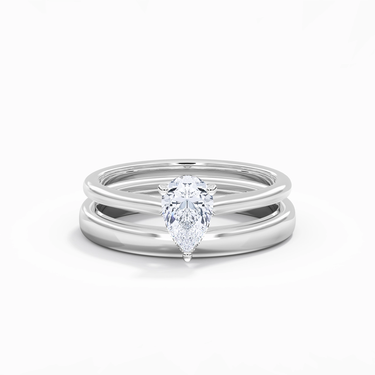 14K White Gold Cathedral East West Traditional Shank Bridal Set