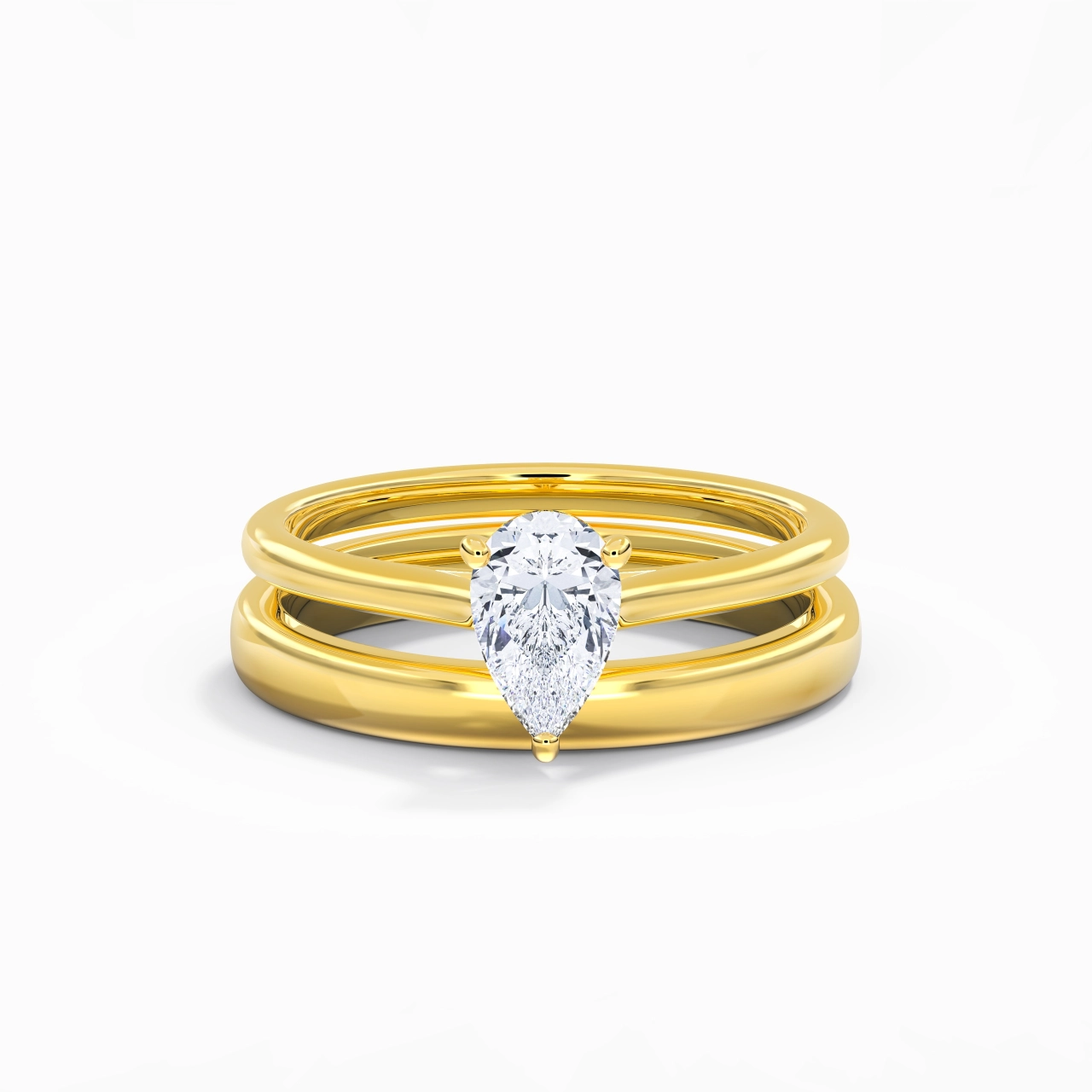 18K Gold Cathedral East West Traditional Shank Bridal Set