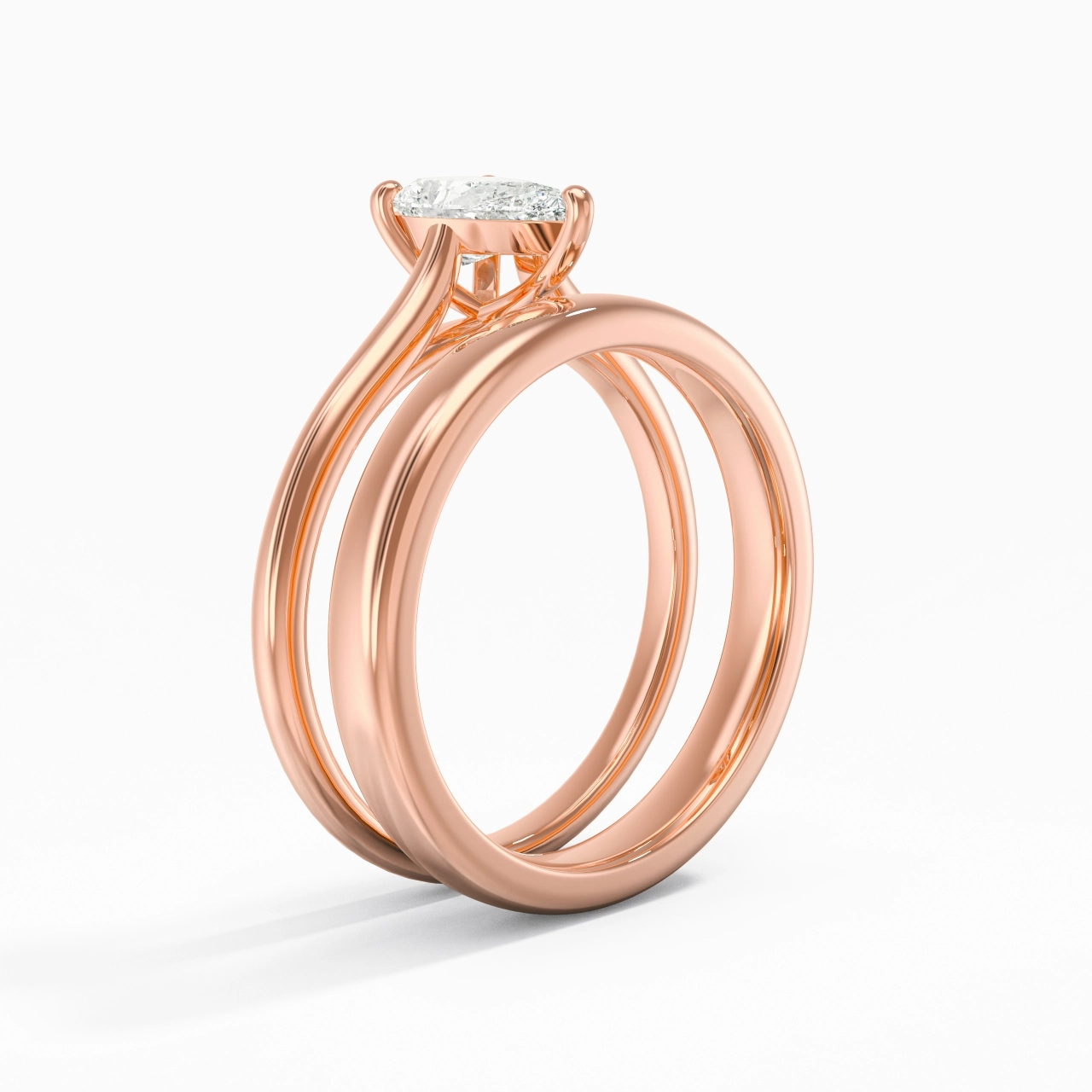 14K Rose Gold Cathedral East West Traditional Shank Bridal Set