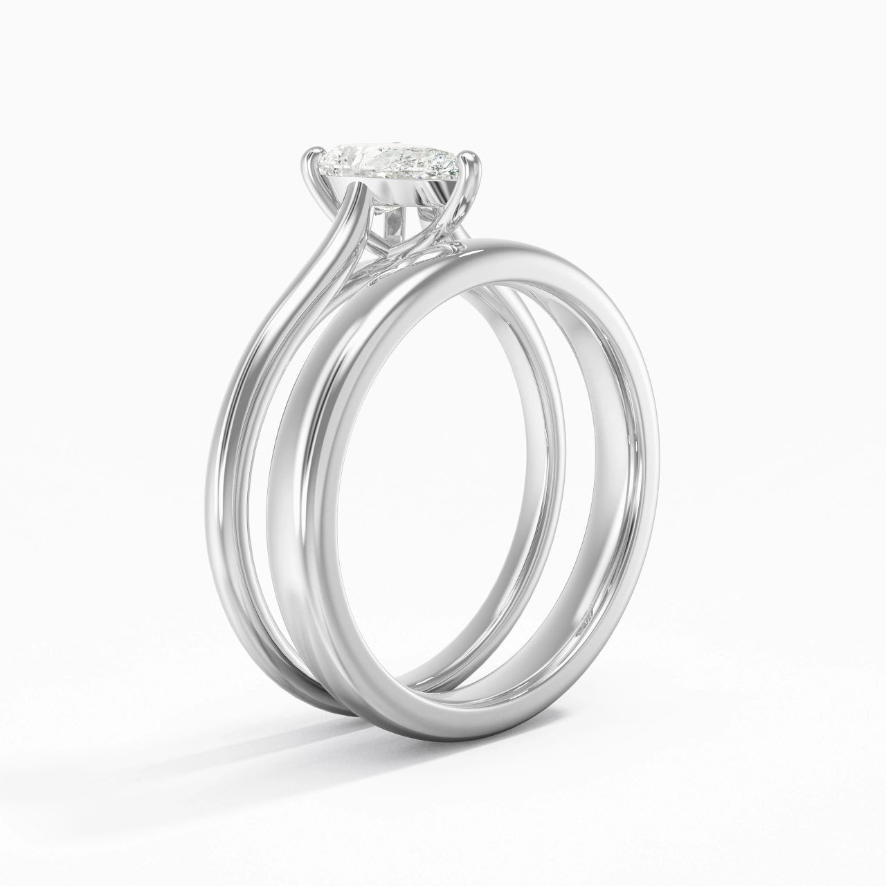 14K White Gold Cathedral East West Traditional Shank Bridal Set