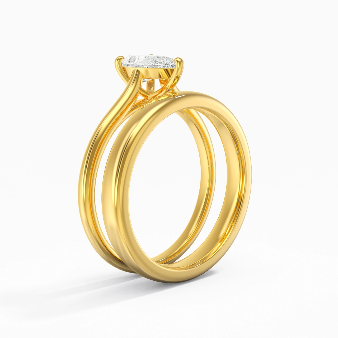 18K Gold Cathedral East West Traditional Shank Bridal Set