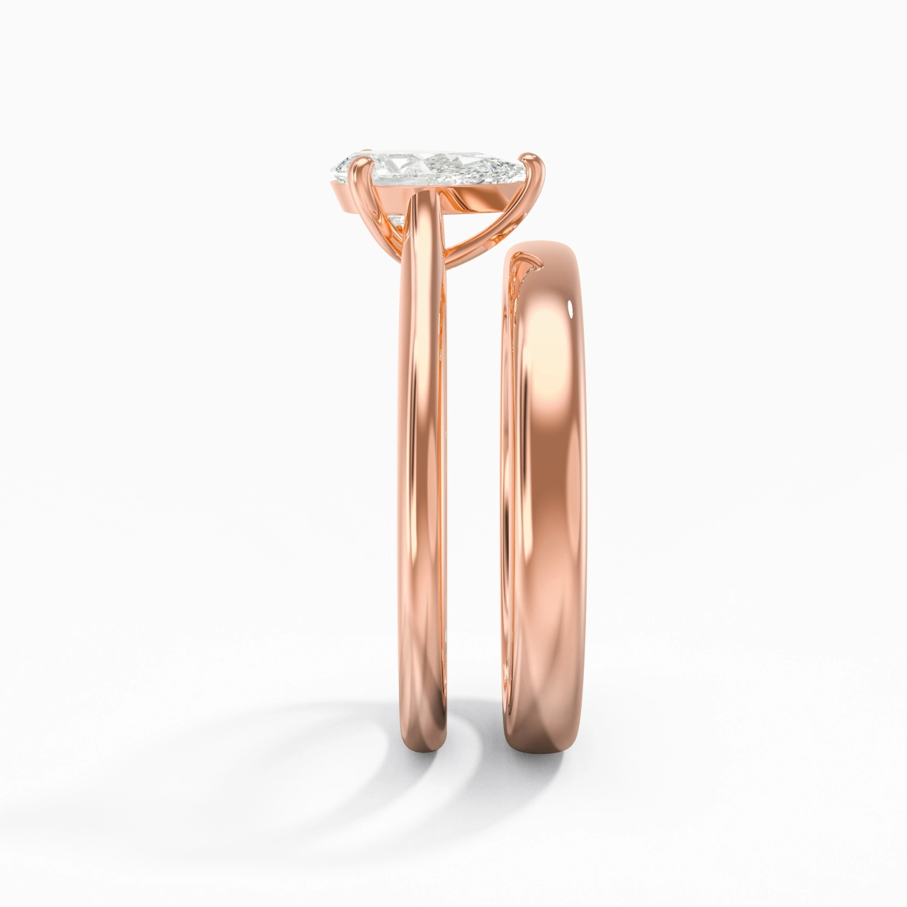 14K Rose Gold Cathedral East West Traditional Shank Bridal Set