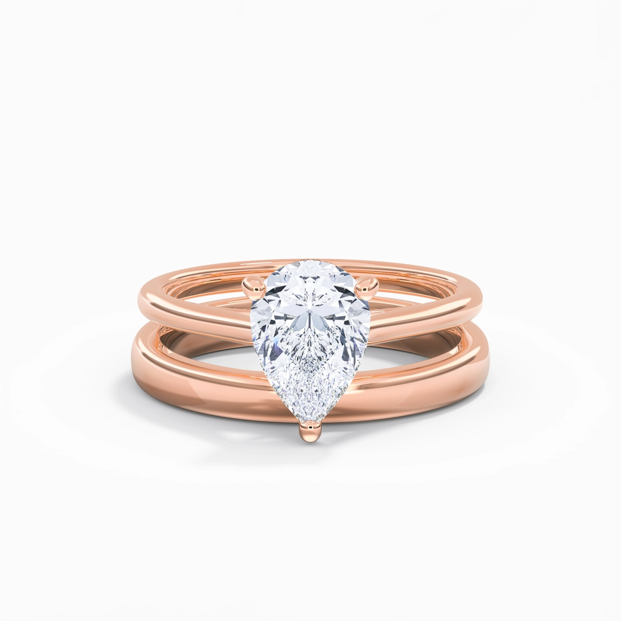 14K Rose Gold Cathedral East West Traditional Shank Bridal Set