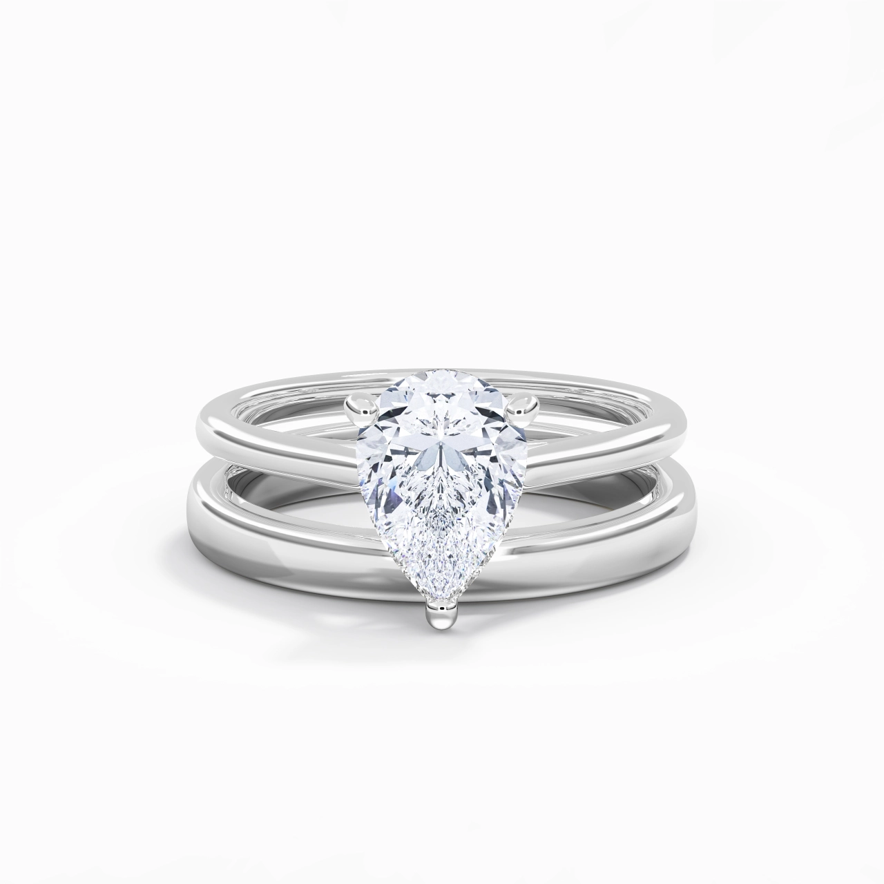 14K White Gold Cathedral East West Traditional Shank Bridal Set