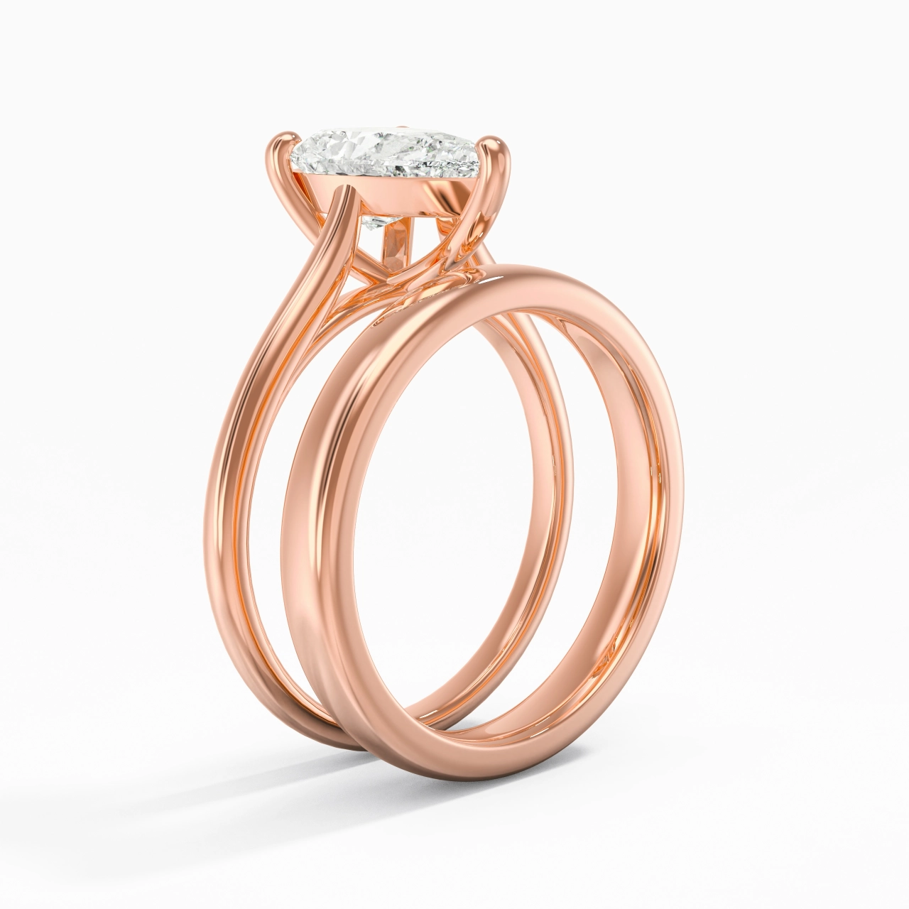 14K Rose Gold Cathedral East West Traditional Shank Bridal Set