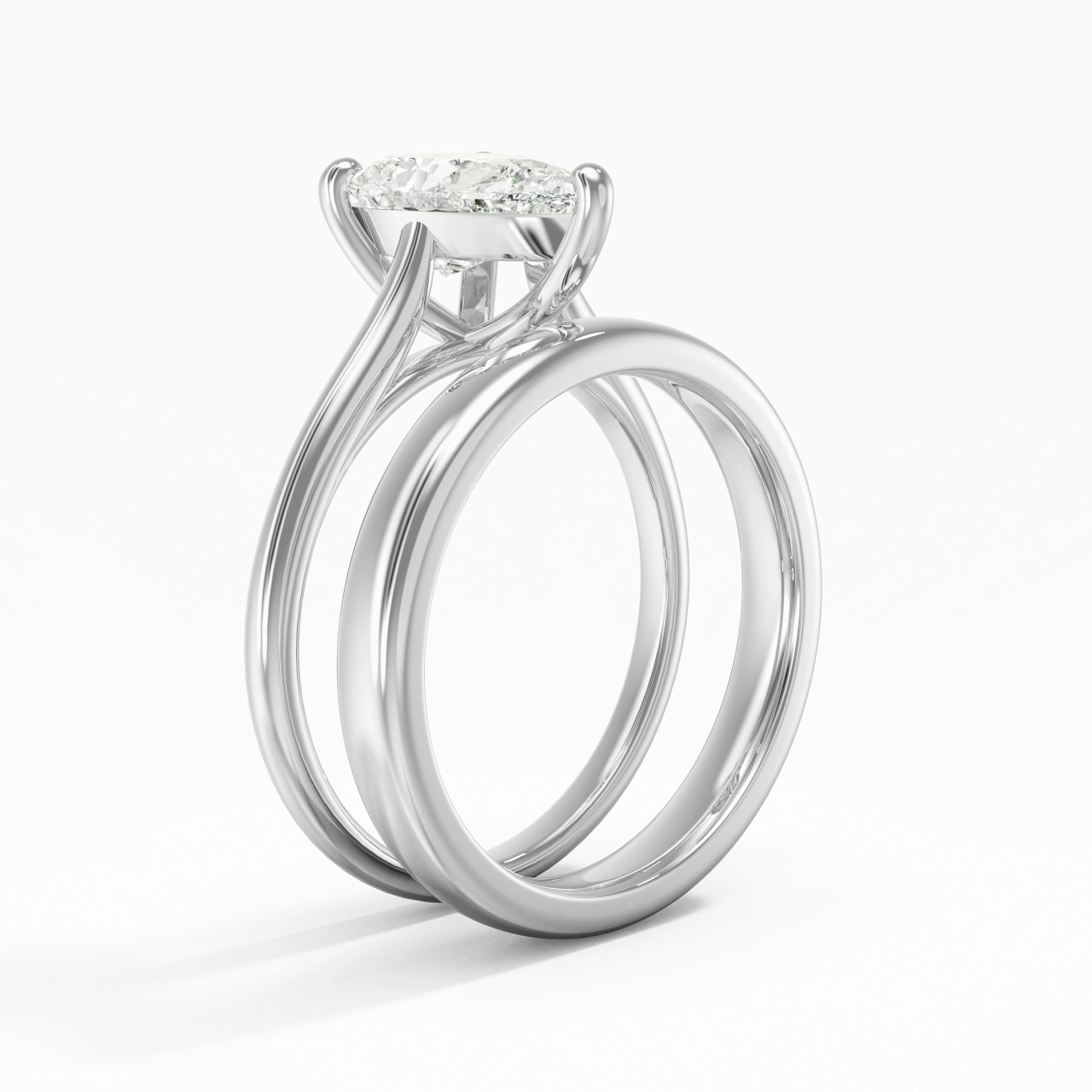 14K White Gold Cathedral East West Traditional Shank Bridal Set