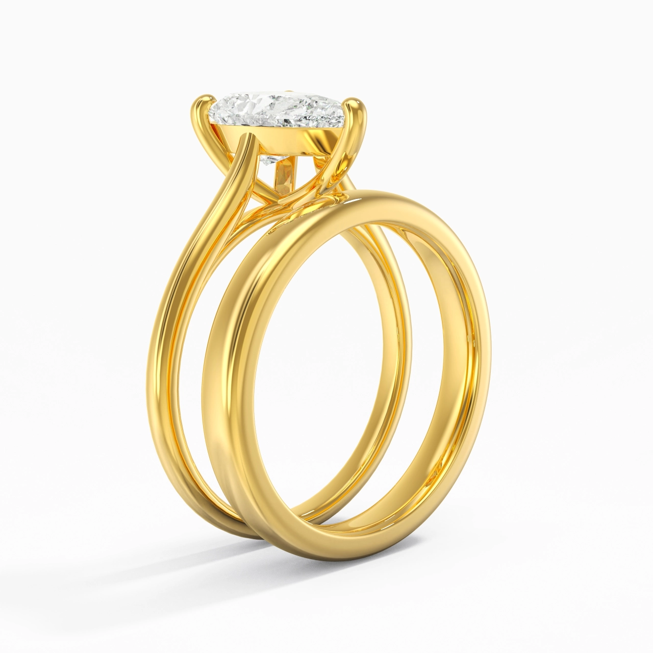 14K Gold Cathedral East West Traditional Shank Bridal Set