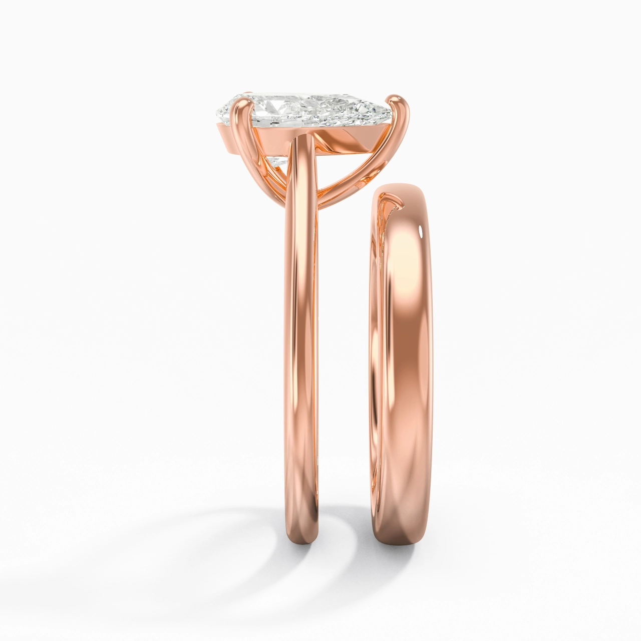 14K Rose Gold Cathedral East West Traditional Shank Bridal Set