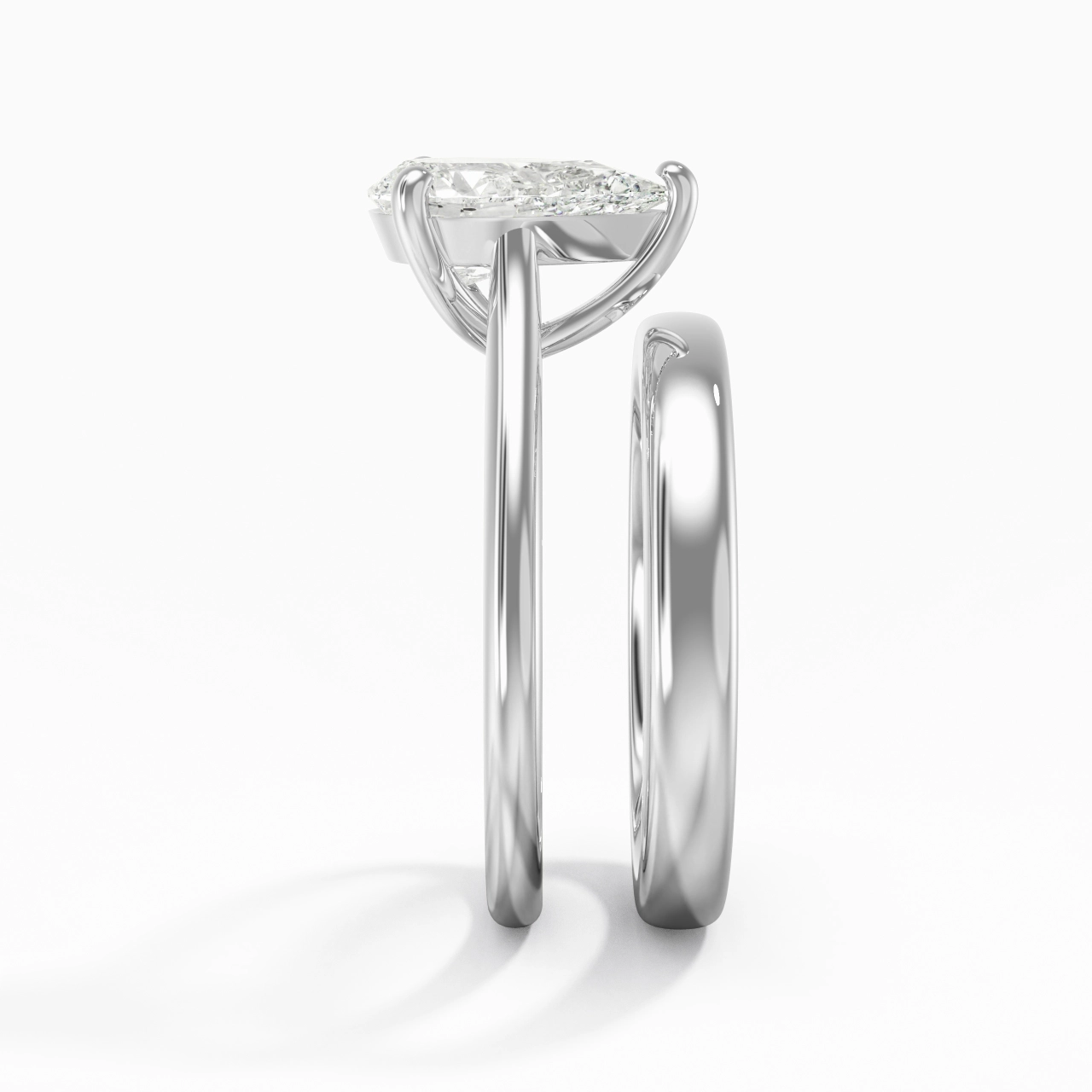 14K White Gold Cathedral East West Traditional Shank Bridal Set