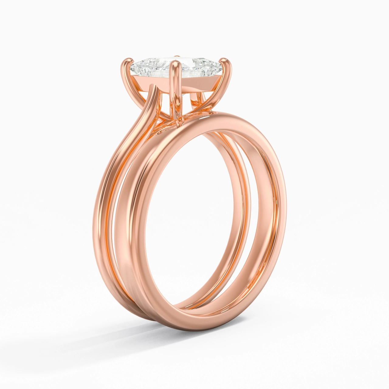 14K Rose Gold Cathedral East West Traditional Shank Bridal Set