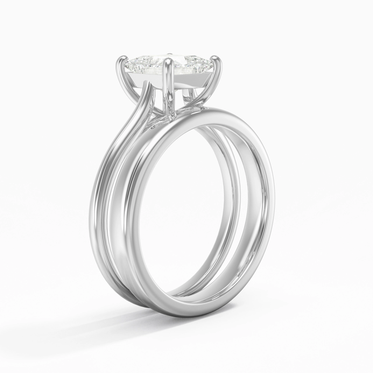 14K White Gold Cathedral East West Traditional Shank Bridal Set